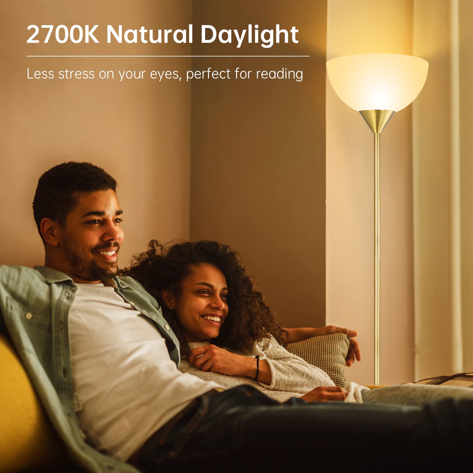 BoostArea Floor Lamp, 12W LED, 70.1·Tall, Eye-Caring, Gold, Glass/Metal/Plastic/Porcelain, Torchiere for Bedroom/Living Room/