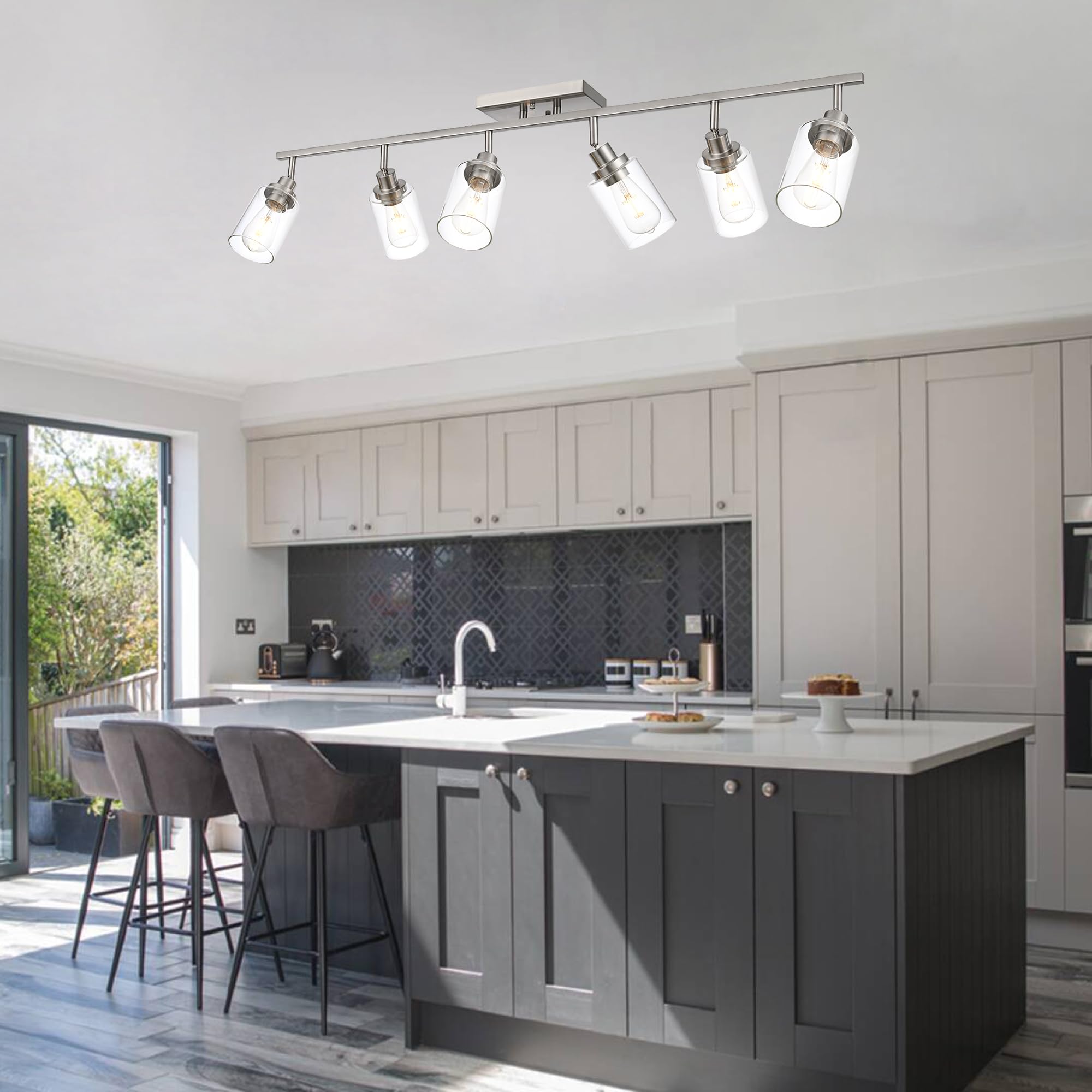 MELUCEE 6-Light Track Lighting Kit, Brushed Nickel, Glass Shades, Semi Flush Mount Fixture