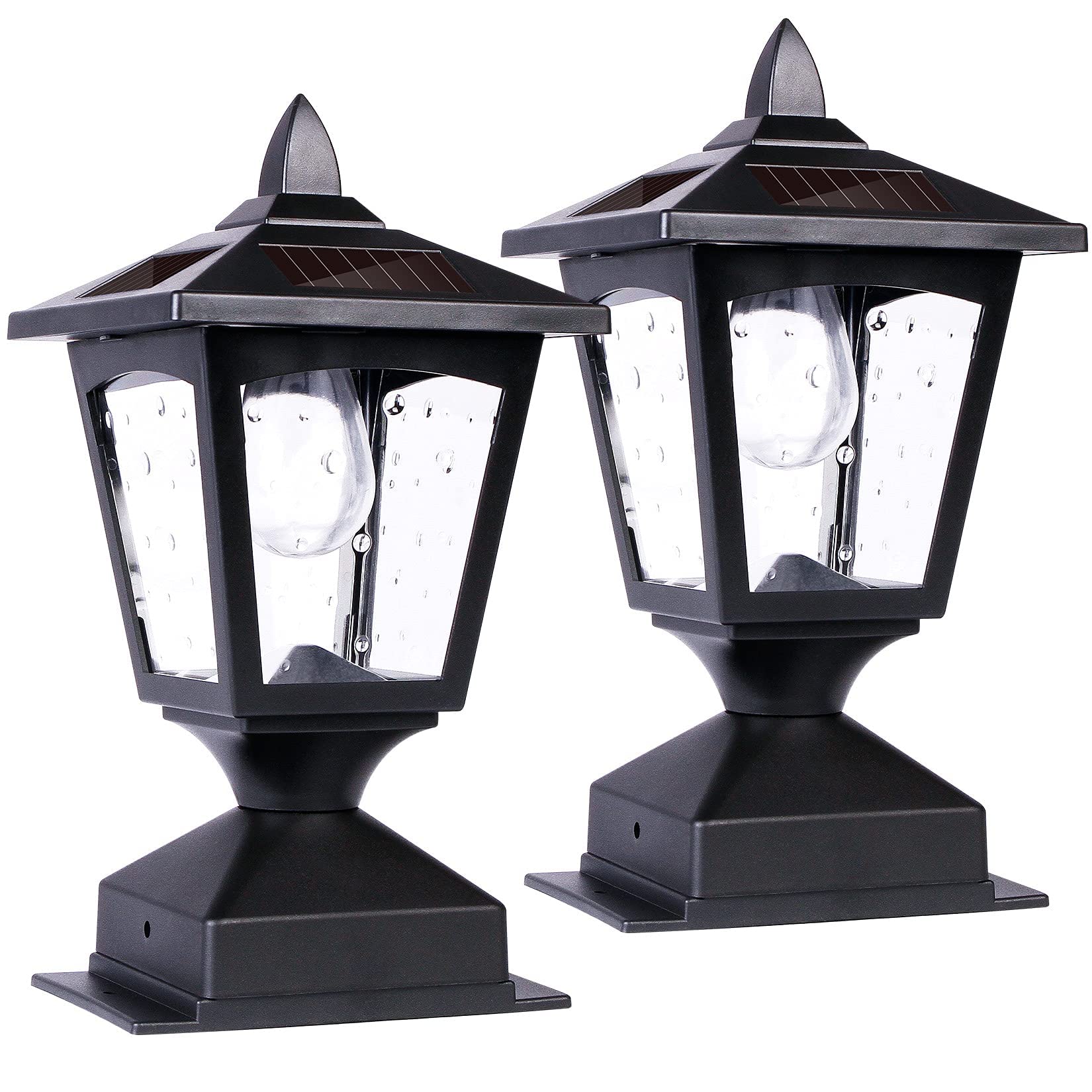 Melunar Solar Post Cap Lights, Waterproof 4x4 Wood Fence Solar Lamps, 15 Lumens, Black, 2 Pack