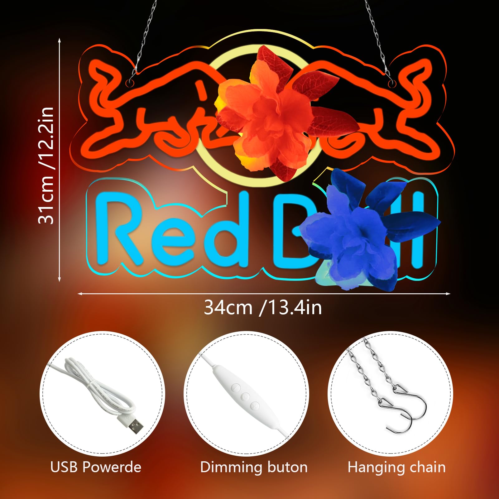 JFLLamp Neon Sign Wall Decor - 8" Acrylic Drinks Light for Bedroom, Bar, Pub, Restaurant - Colorful Christmas Gift Art
