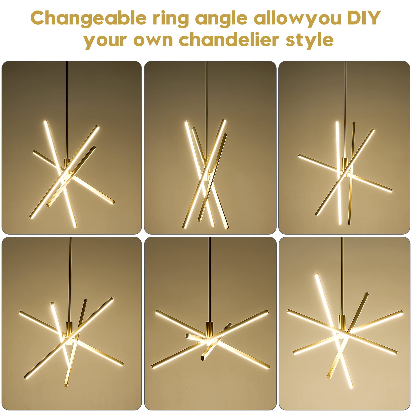 Airyphant Gold Modern Led Chandelier  Dimmable 4 Lights Ceiling Pendant Lighting For Dining Room Living Room Kitchen Island Bedroom Foyer 3000K/4000K/5000K 3Cct Selective  27.76In