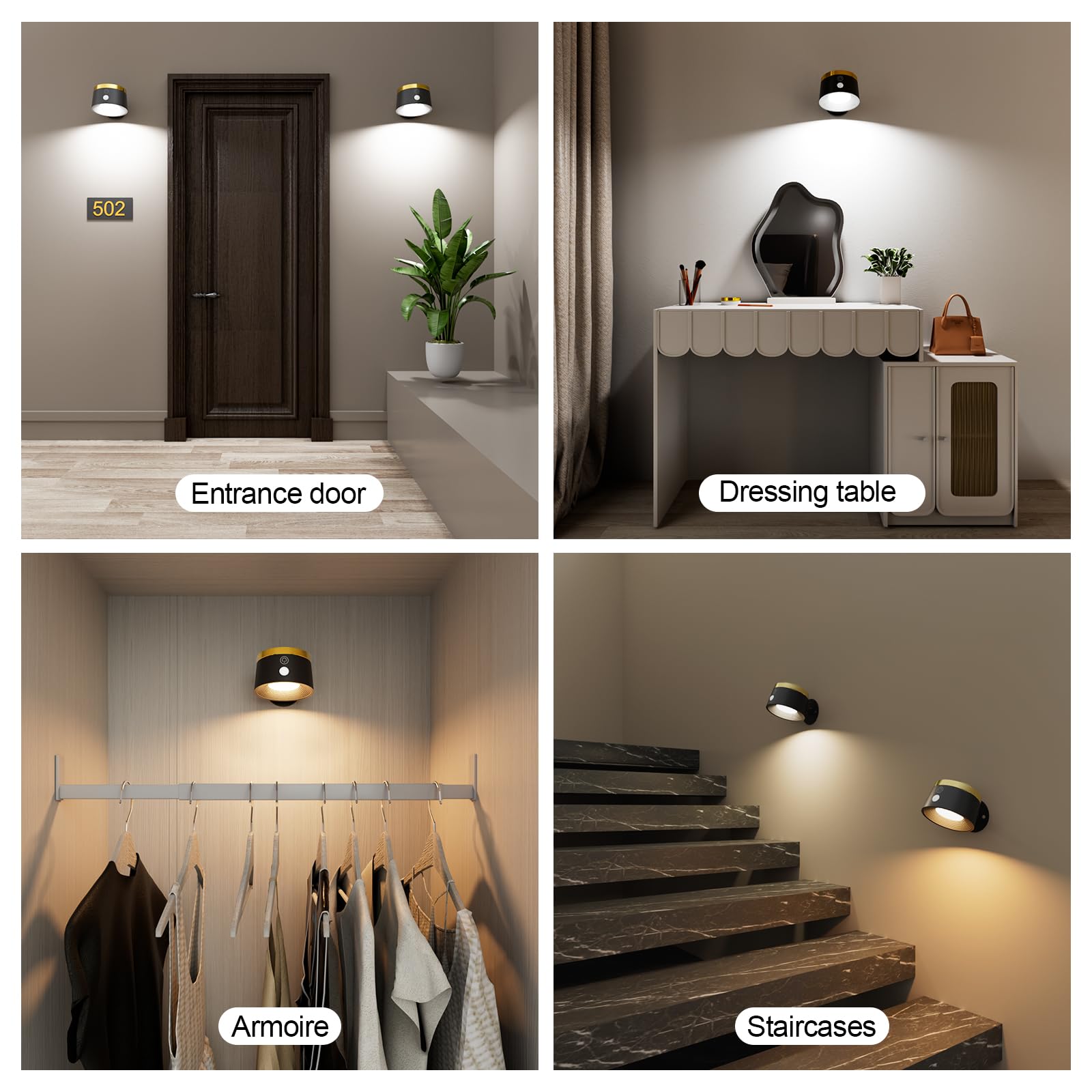 Moobibear Motion Sensor Wall Light Indoor, 3500Mah Rechargeable Battery Operated Led Wall Light, Wall Lamp Wireless With 360  Ro