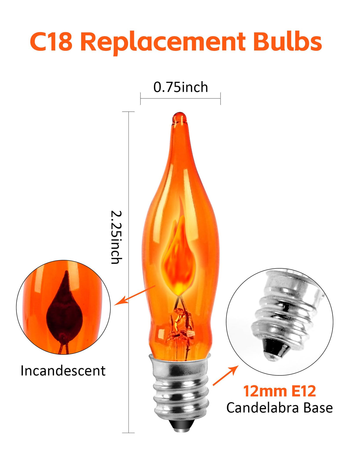 C18 Loop Led Christmas Orange Flicker Flame Light Bulbs C18 Led Replacement 1 Watt ...