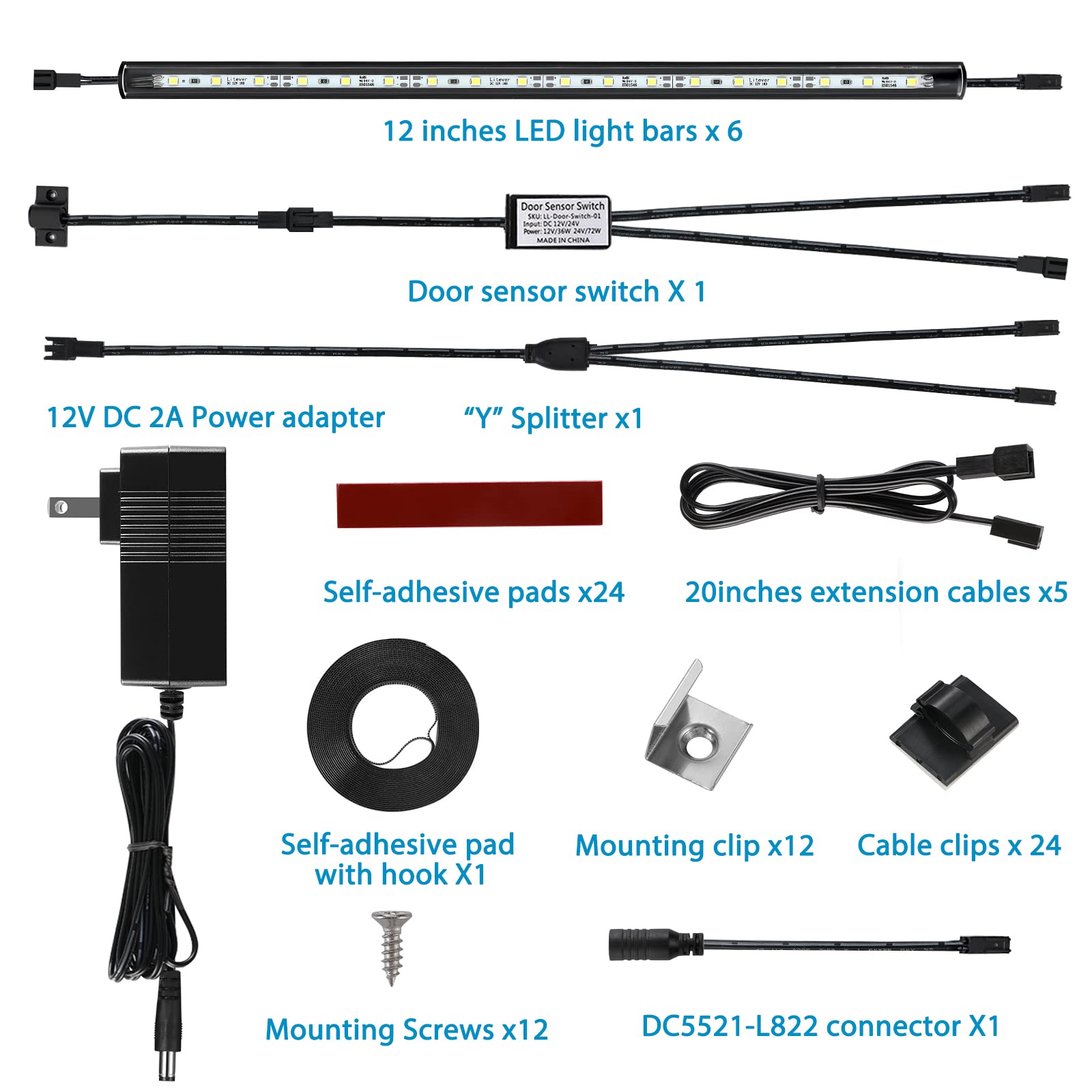 Litever LED Safe Lighting Kit - 6 Slim 12" Light Bars, Linkable, Daylight 5000K, Model LL-027-Safe-50K6BC-12Door for