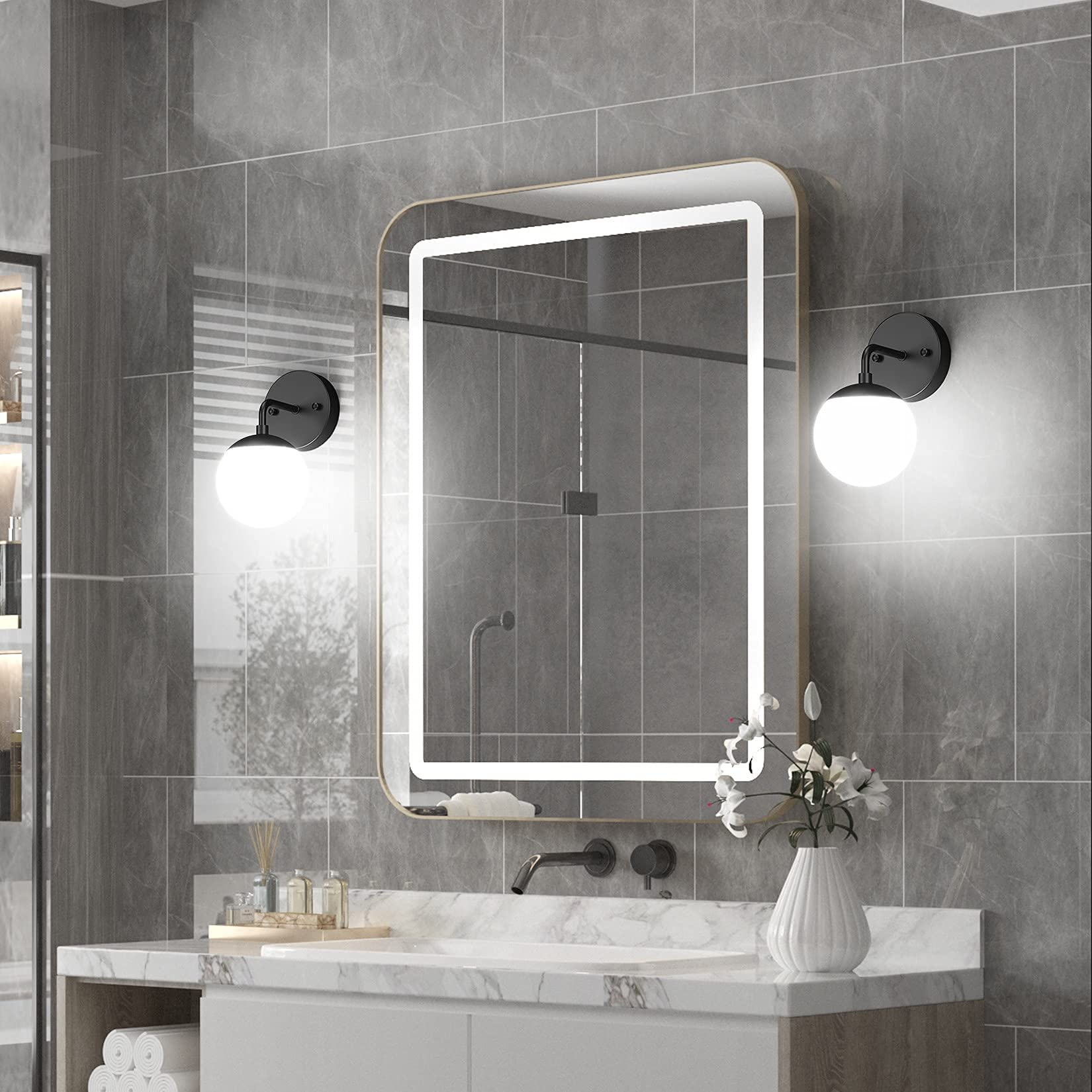 Tipace Black Wall Sconce, Modern Globe 1 Light, 6000K G9 Bulb Included, well-made Metal, Model 020