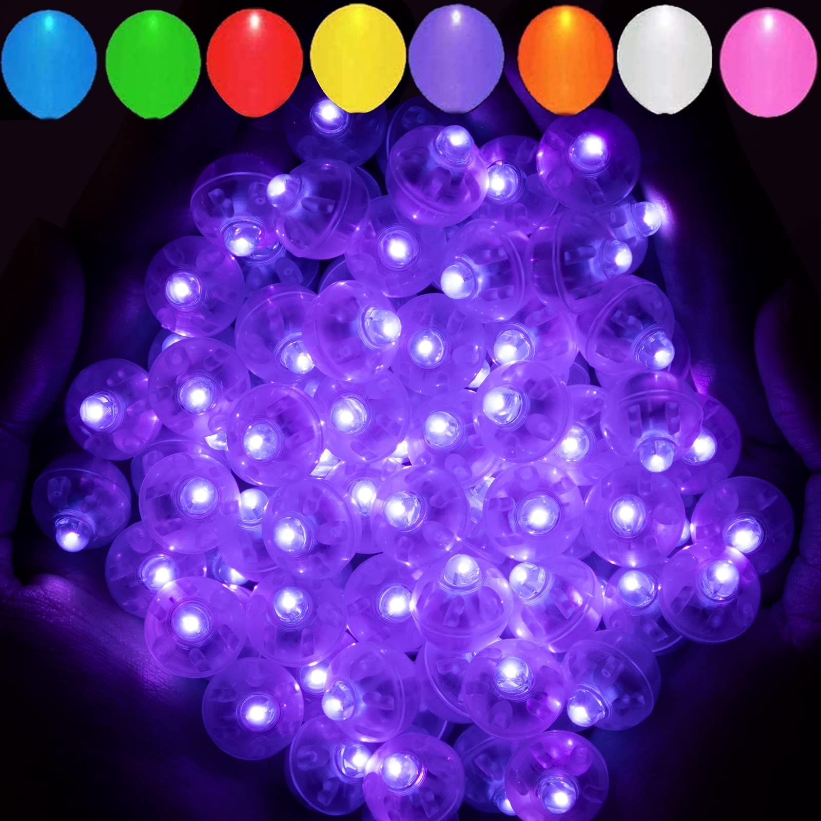 Aogist 100Pcs Purple Balloon Lights,Long Standby Time Waterproof Mini Light,Battery Powered,Round Led Ball Lamp For Latex Balloon Paper Lantern Birthday Party Christmas Halloween Decorative