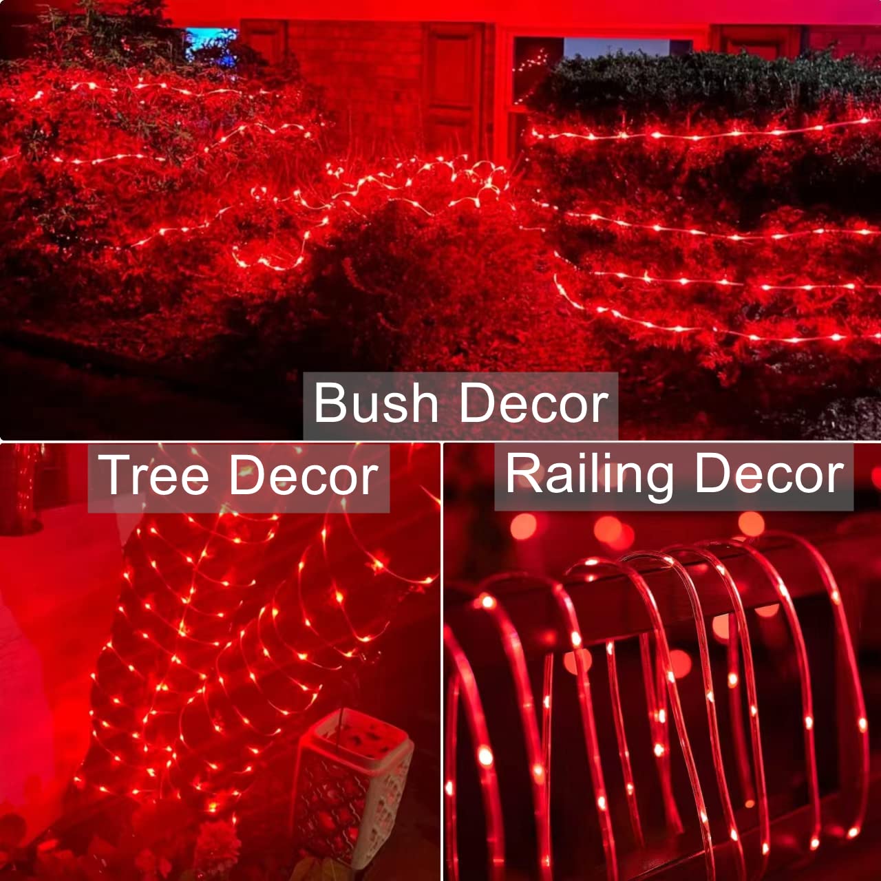 Yeguo 2 Packs Each 33Ft 100 Led Solar Rope Lights Outdoor Waterproof, Red String Lights For Outside, 8 Modes Fairy Lights In Cle