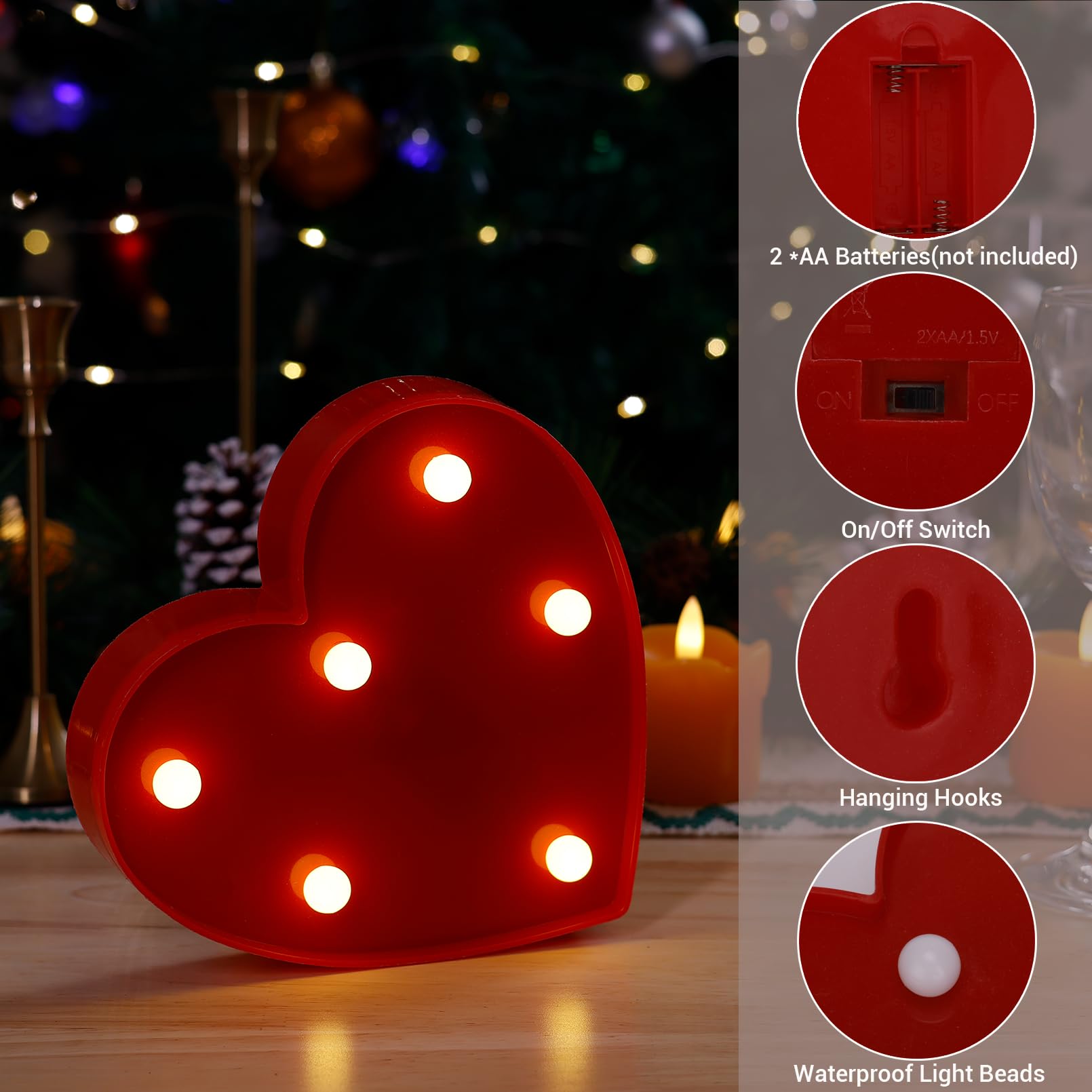 Led Marquee Sign Light Up Letters, Alphabet Light Up Letters Sign, Battery Powered Led Letter Lights For Night Light, Wedding, Birthday, Party, Christmas Or Home Decor (Red Heart)