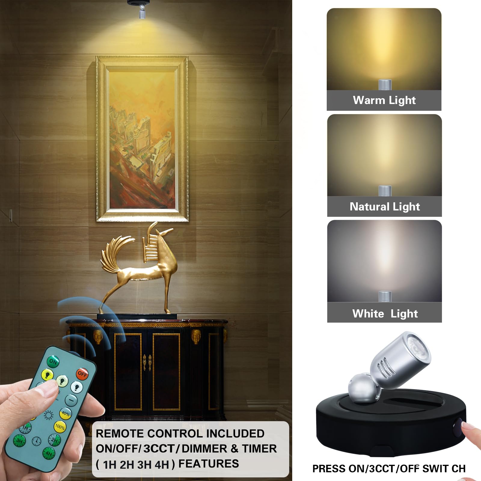 Hamvidne Led Spotlight Indoor, Battery Powered Spot Lights With Remote, Plant Tree Uplights, 3 Lighting Modes Dimmable Timer Pic