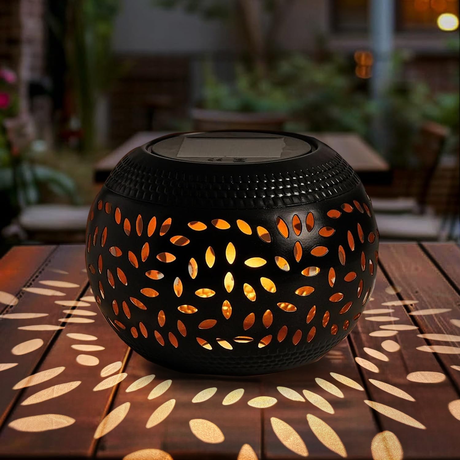 OMRAYTU Solar Table Lanterns Outdoor Waterproof - LED Lamp Black Metal Table top Lights -Solar Powered Decorative Lantern for De