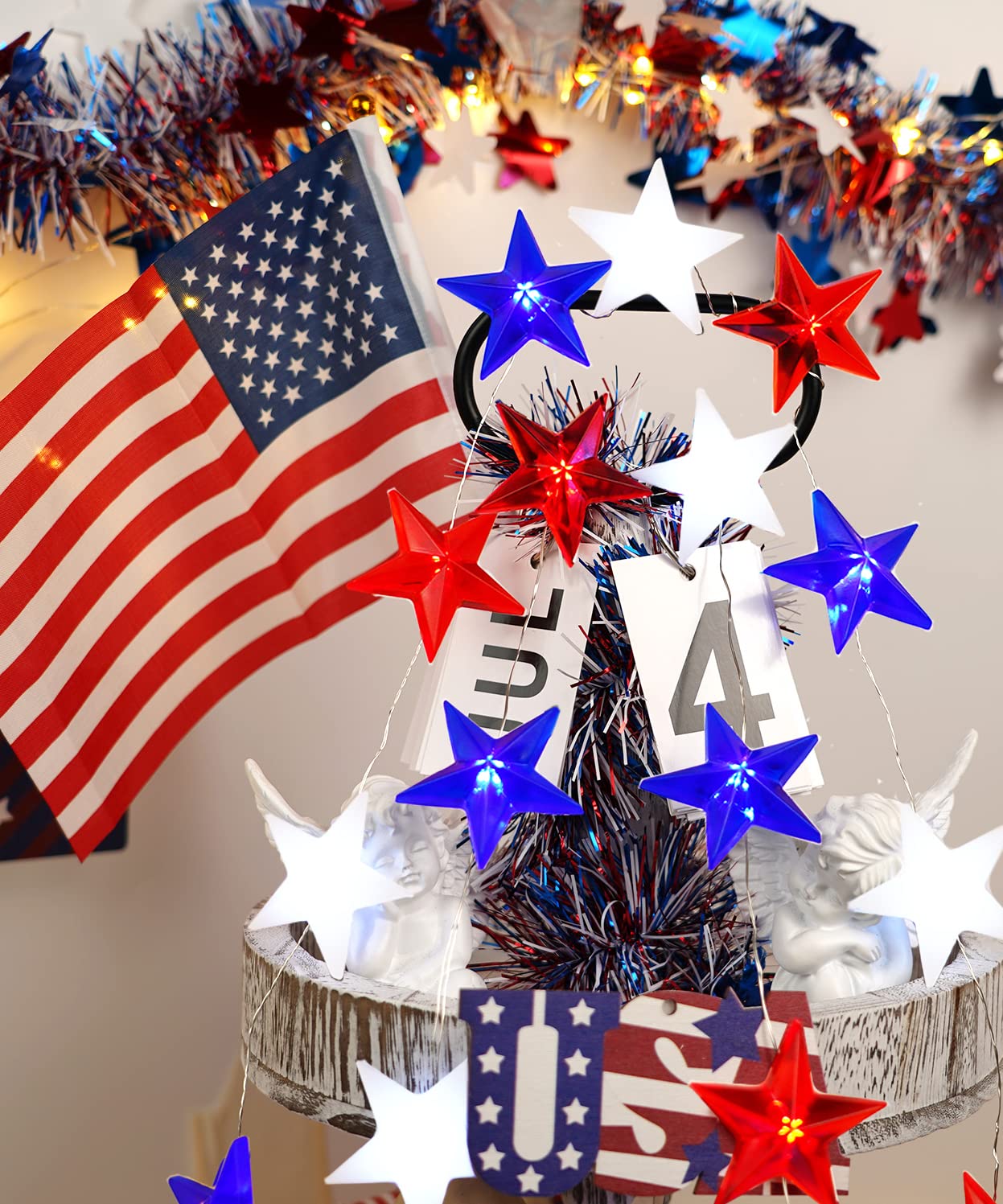 Libreath Red White And Blue Lights 4Th Of July Decorations 10Ft 30 Led Fairy String Lights Battery Operated With Remote For Stars Patriotic Memorial Day Independence Day Fourth Of July Decor