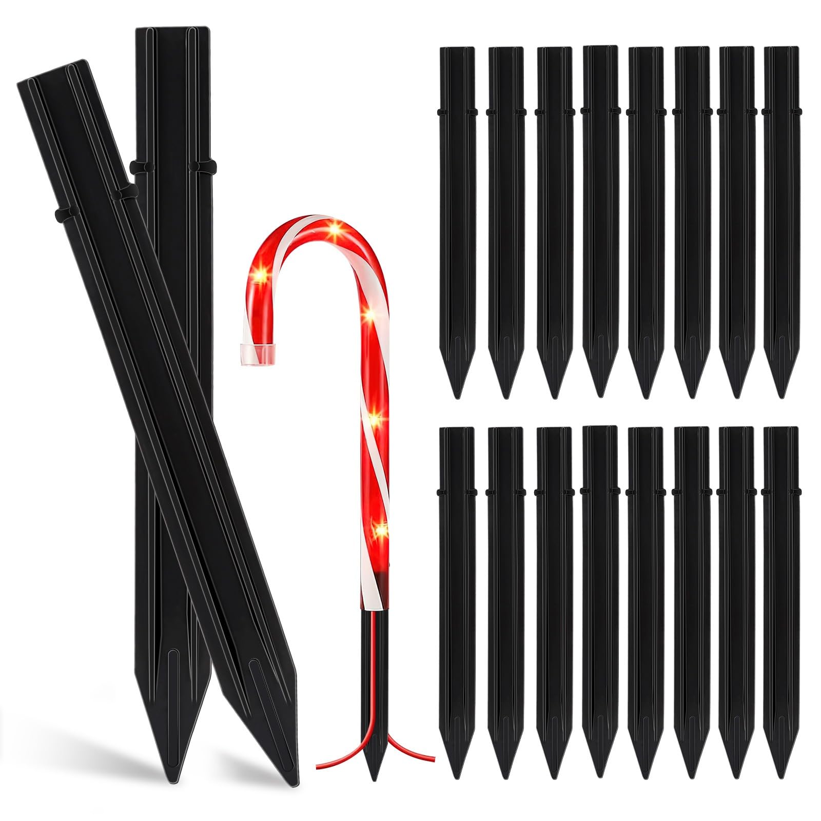 AUGSUN 45 PCS Replacement Stakes for Christmas Candy Cane Lights Outdoor, Plastic Candy Cane Pathway Markers Lights Spike Replac