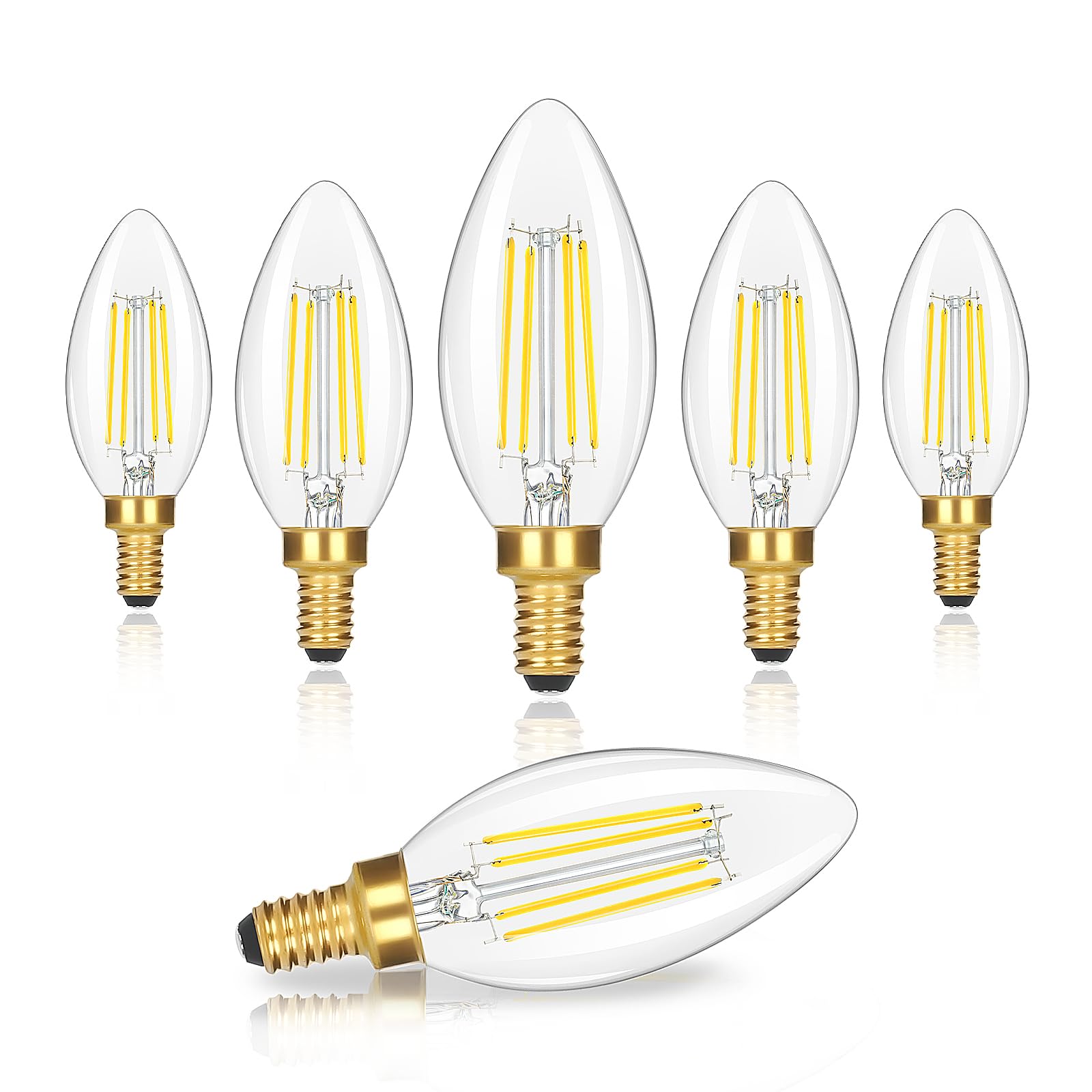 Dimmable E12 Candelabra Led Light Bulbs 60W Equivalent, Ultra Bright 630Lm Chandelier Light Bulbs 5000K Daylight White, 6-Pack 6