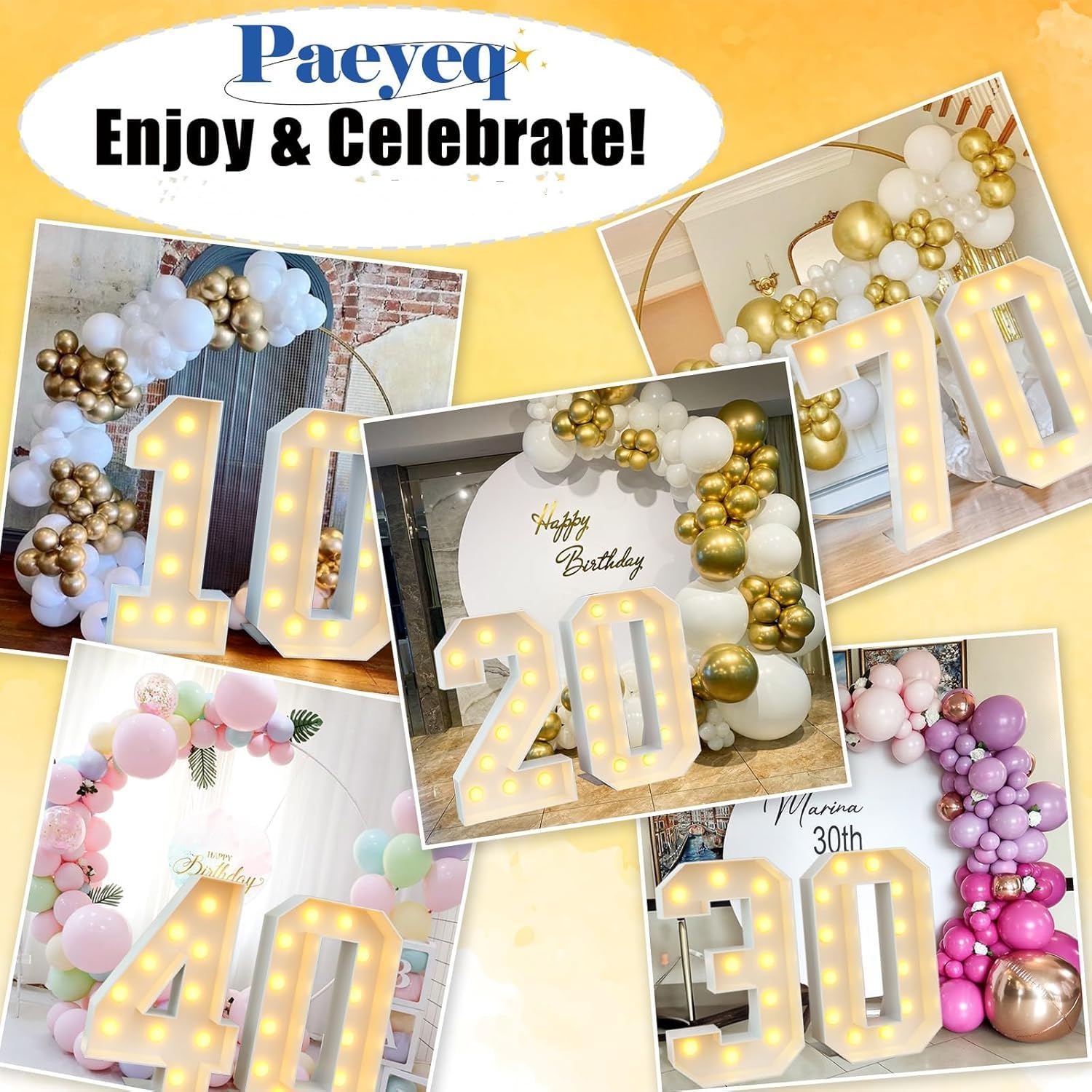 4Ft Light Up Numbers 16 Large Numbers With Lights Bulbs White Marquee Frame For 16Th Party Boys Girls Birthday Decorations Pre-Cut Mosaic Cardboard Giant Cut-Out Thick Foam Board Sign Anniversary