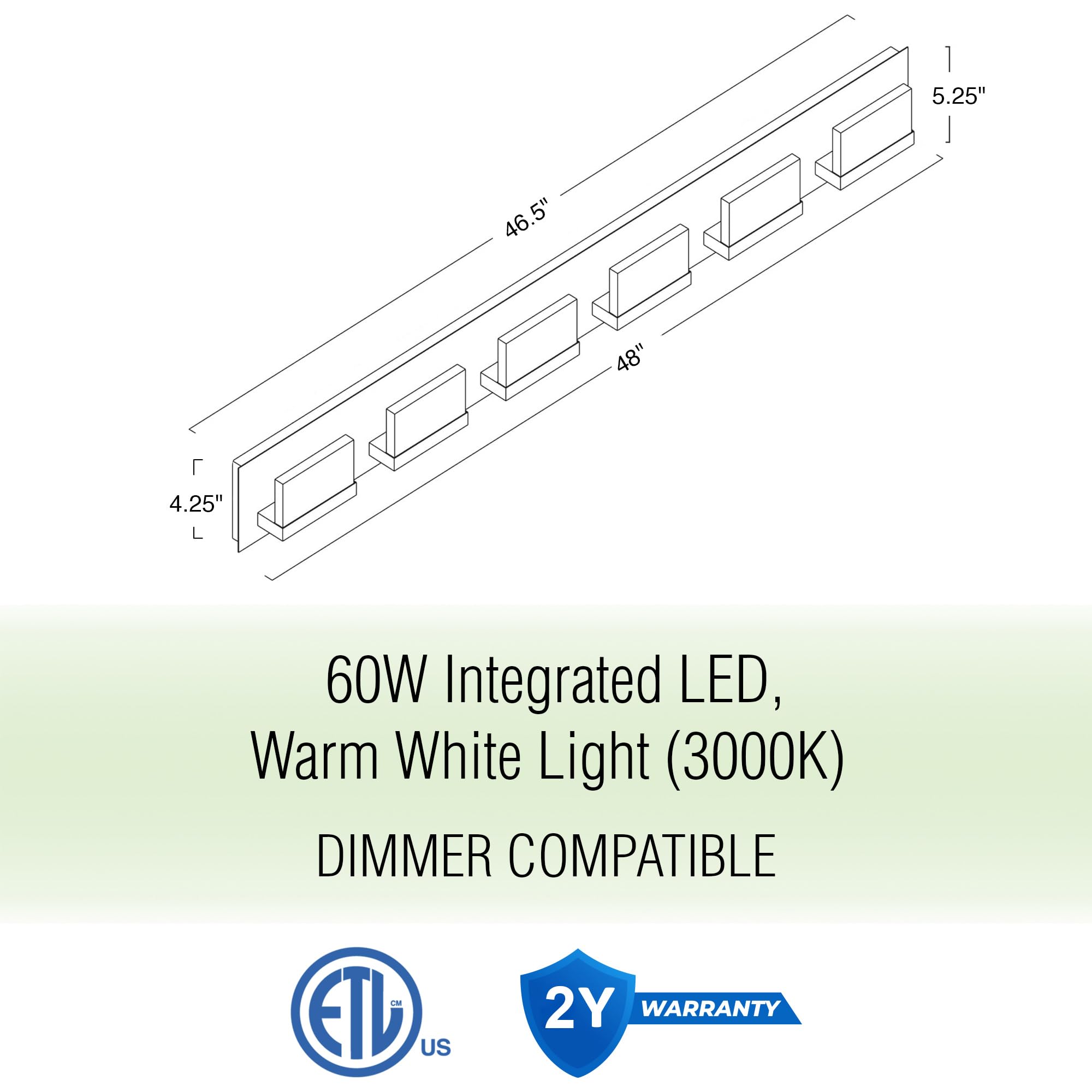 Kira Home 48in Modern 6-Light Bathroom Vanity Light, Cool Brass Finish, Metal, RV-WB9266-CB, 3000k Warm White Light