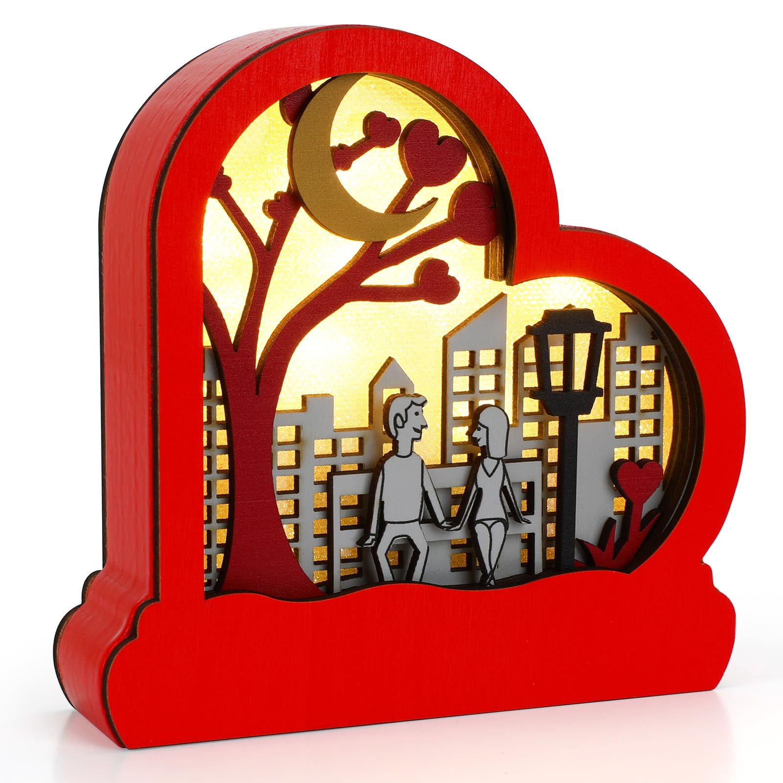 JULEASEL Valentine s Day Light Up Decor  Layered LED Night Light with Couple & Heart  Romantic Desktop Decor for Bedroom  Sweet Date Night Scene with a Cozy 90s Romantic Vibe  Cute Vday Gift