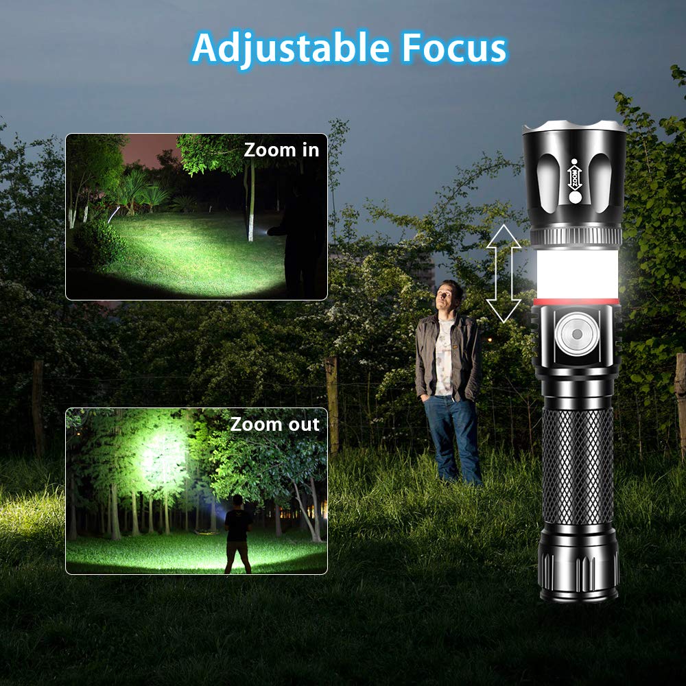 Vnina Tactical Flashlight 2 Pack, Rechargeable, Super Bright, Zoomable, Water-Resistant, 4 Modes