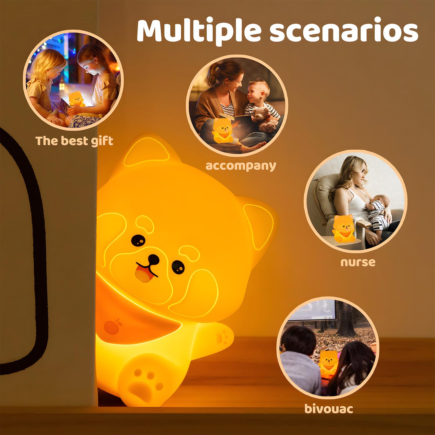 Emmanoth Cute Red Panda Night Light,Rechargeable Lamp For Kids Room With Timer,Cute Stuff Desk Decor Dimmable Touch Silicone Ani