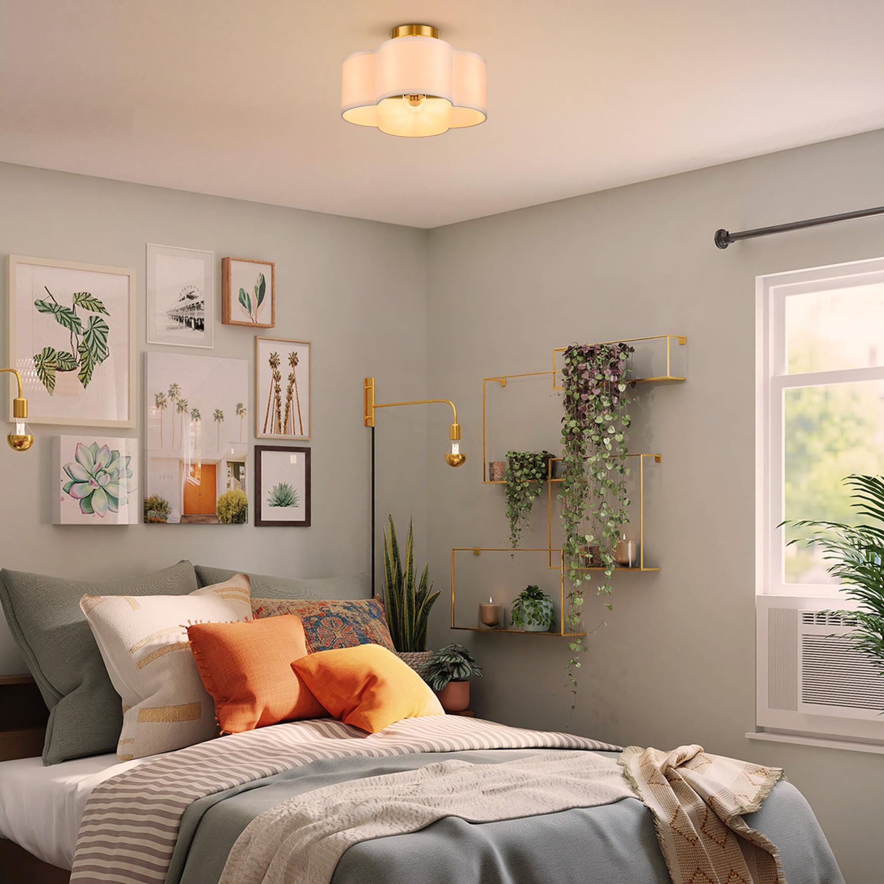 Vonluce Semi Flush Mount Ceiling Light, 13'' Ceiling Light Fixture With Four Leaf Clover-Shaped, 4-Light Modern Light Fixture Fo