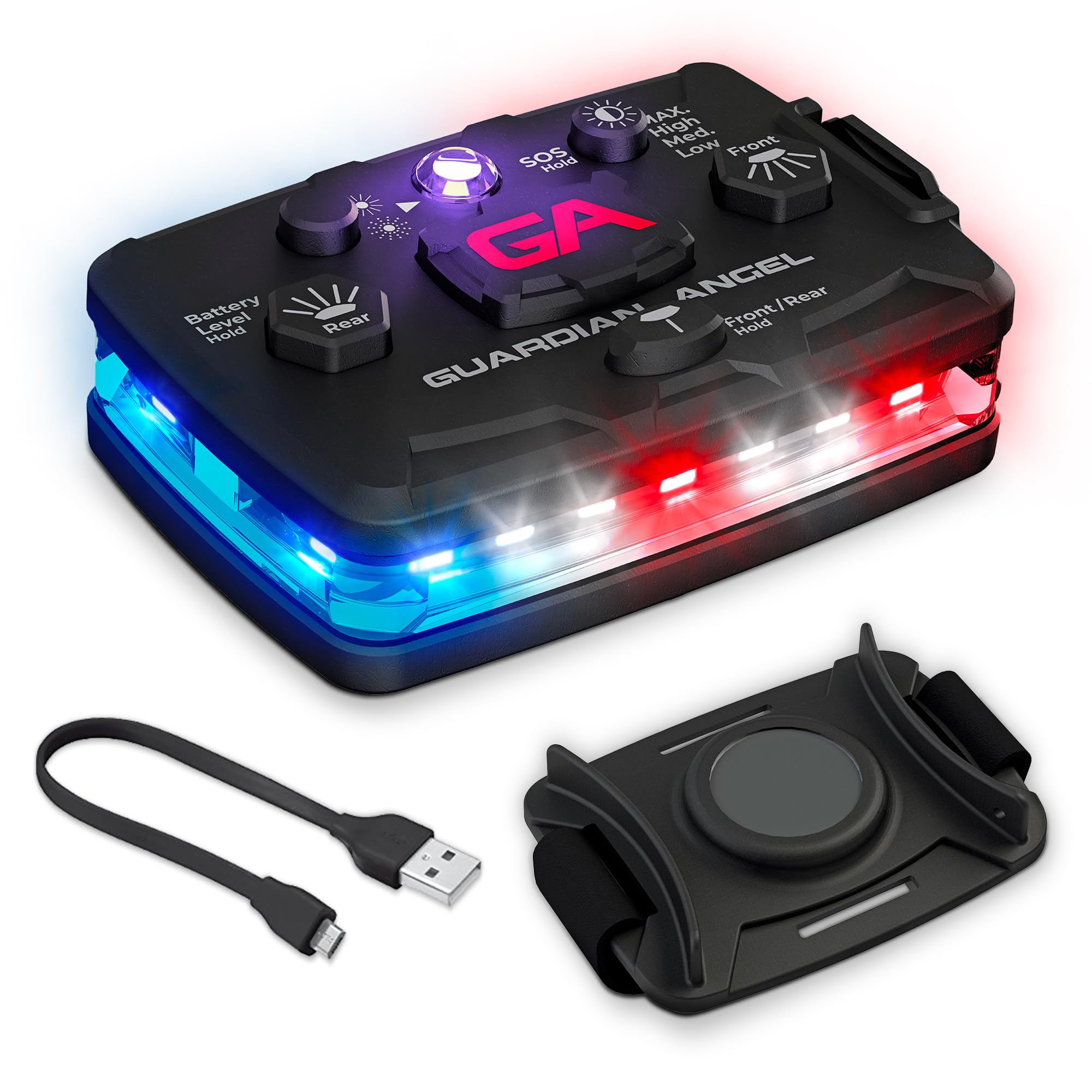 Guardian Angel Professional Series Safety Light  Infrared-Hybrid (Red/Blue/White Front & Red/Blue Rear) - Rechargeable  Magnetic  Hands-Free Wearable Flashlight for Law Enforcement  First Responders & Fire