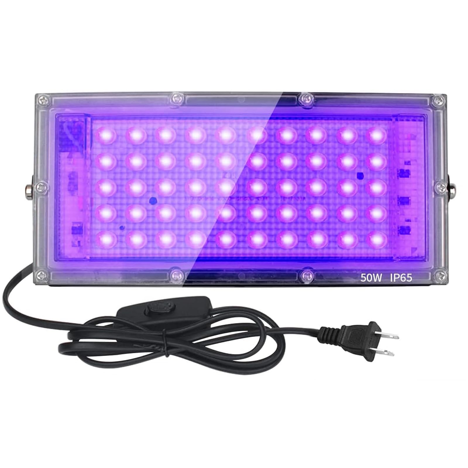 Indmird 50W Black Lights, Blacklight Flood Light with Plug and Switch,for Glow Party, Halloween, Fluorescent Poster, Stage Lighting, Body Paint