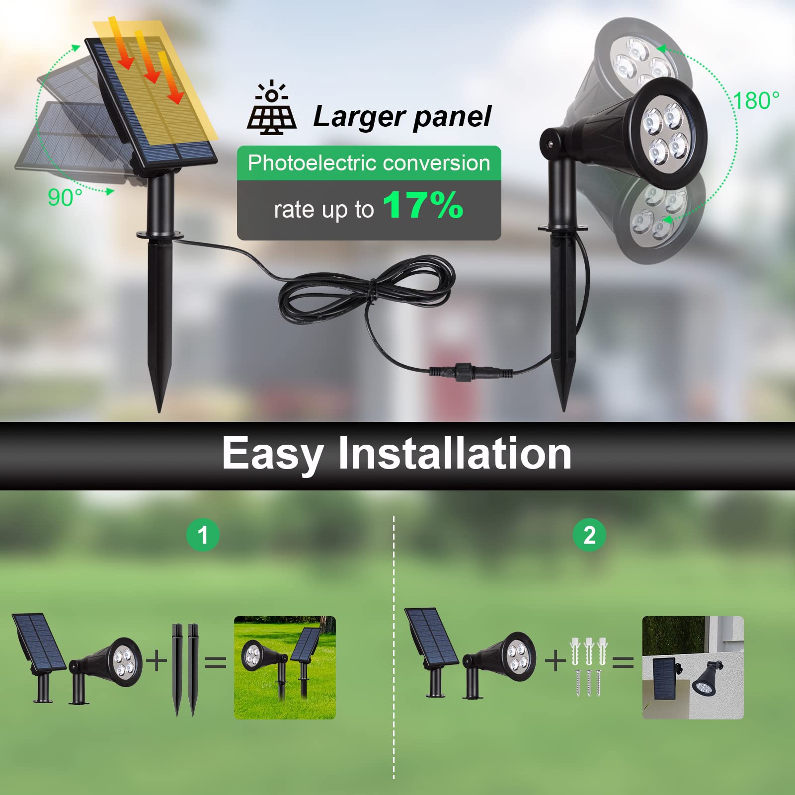 Solar Powered Led Spot Light, T-Sunus 2 In 1 Installation Separated Panel And Light, Ip65 Waterproof Outdoor Landscape Security Lighting For Patio,Yard,Garden,Driveway,Stair (2Pack White-6000K)