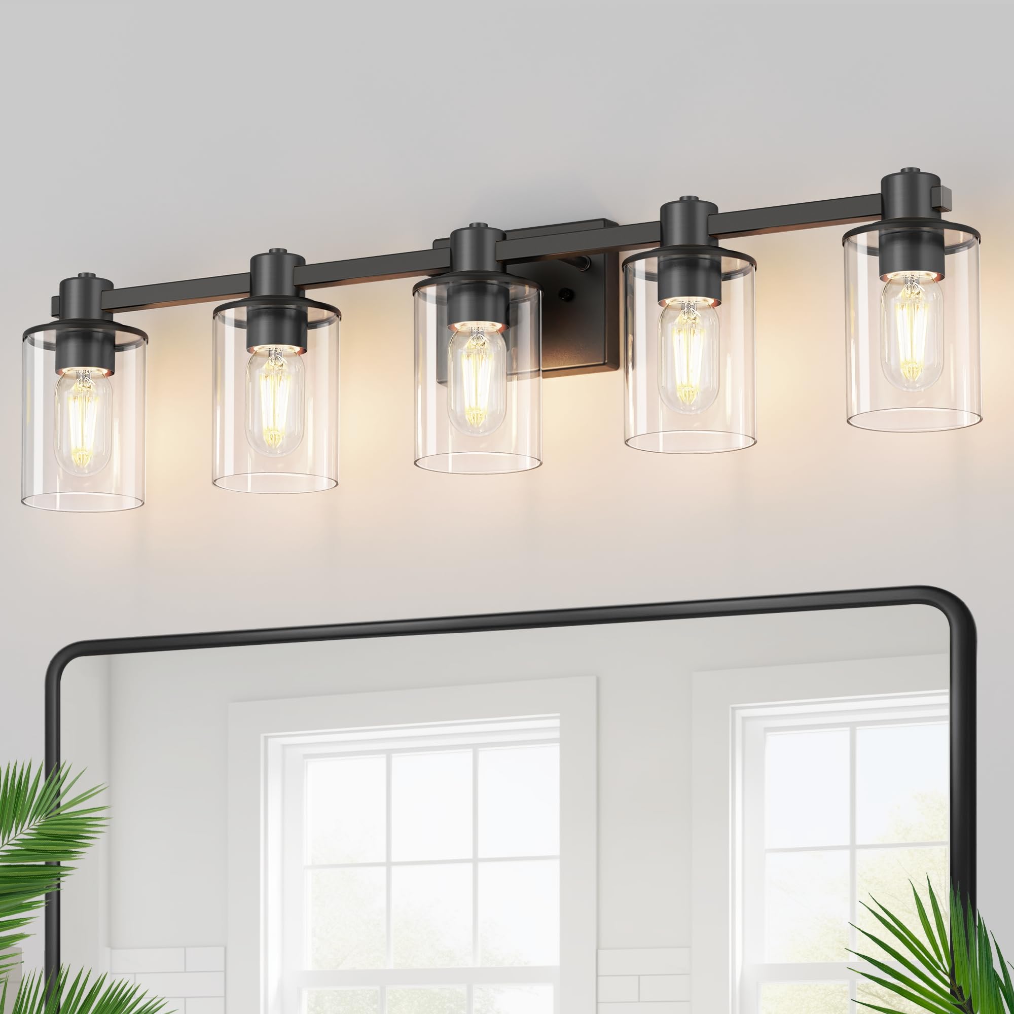 DORESshop 5-Light Black Bathroom Light Fixtures, Modern Brushed Vanity Lights with Clear Glass Shade, Model 4eab6c84-cb7d-4baf-8a33