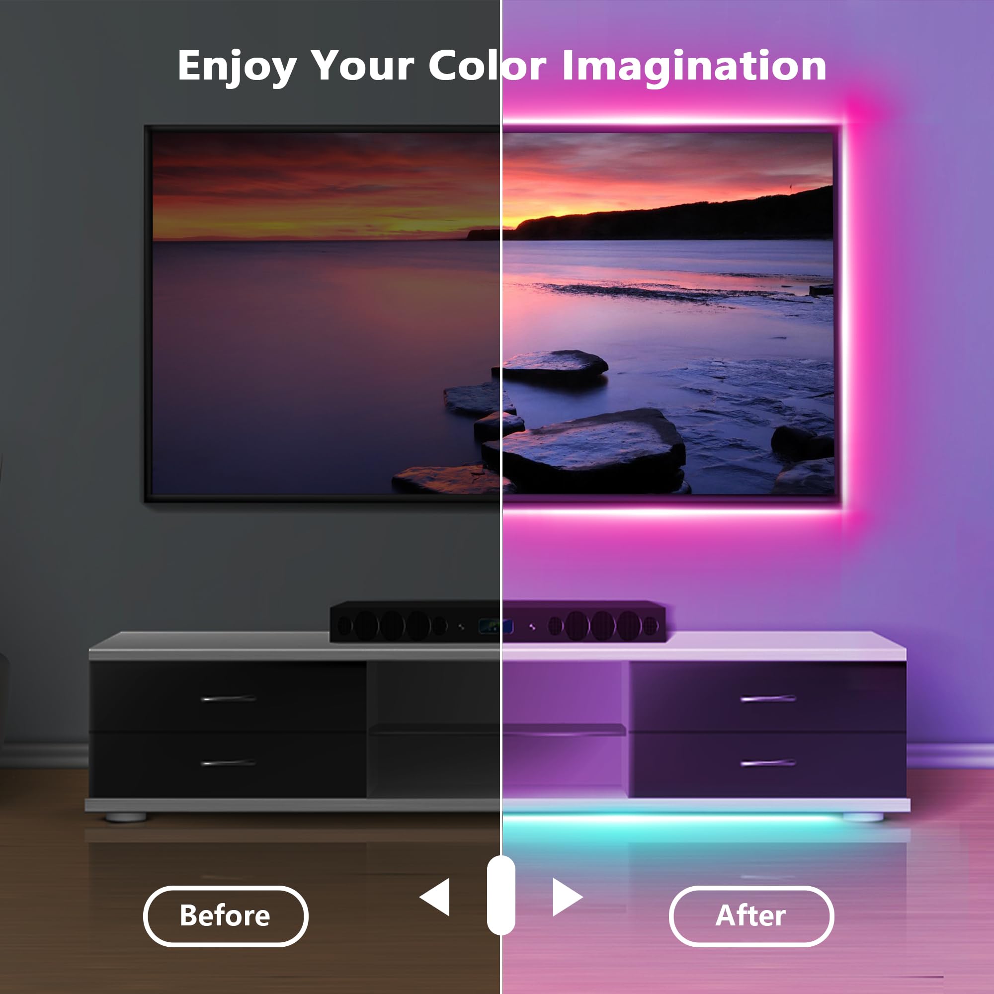Nbbuff Led Lights For Bedroom Smart App Controlled 300Ft(3 Rolls) Rgb Strip Lights For Bedroom, Sync With Music, Ideal For Home