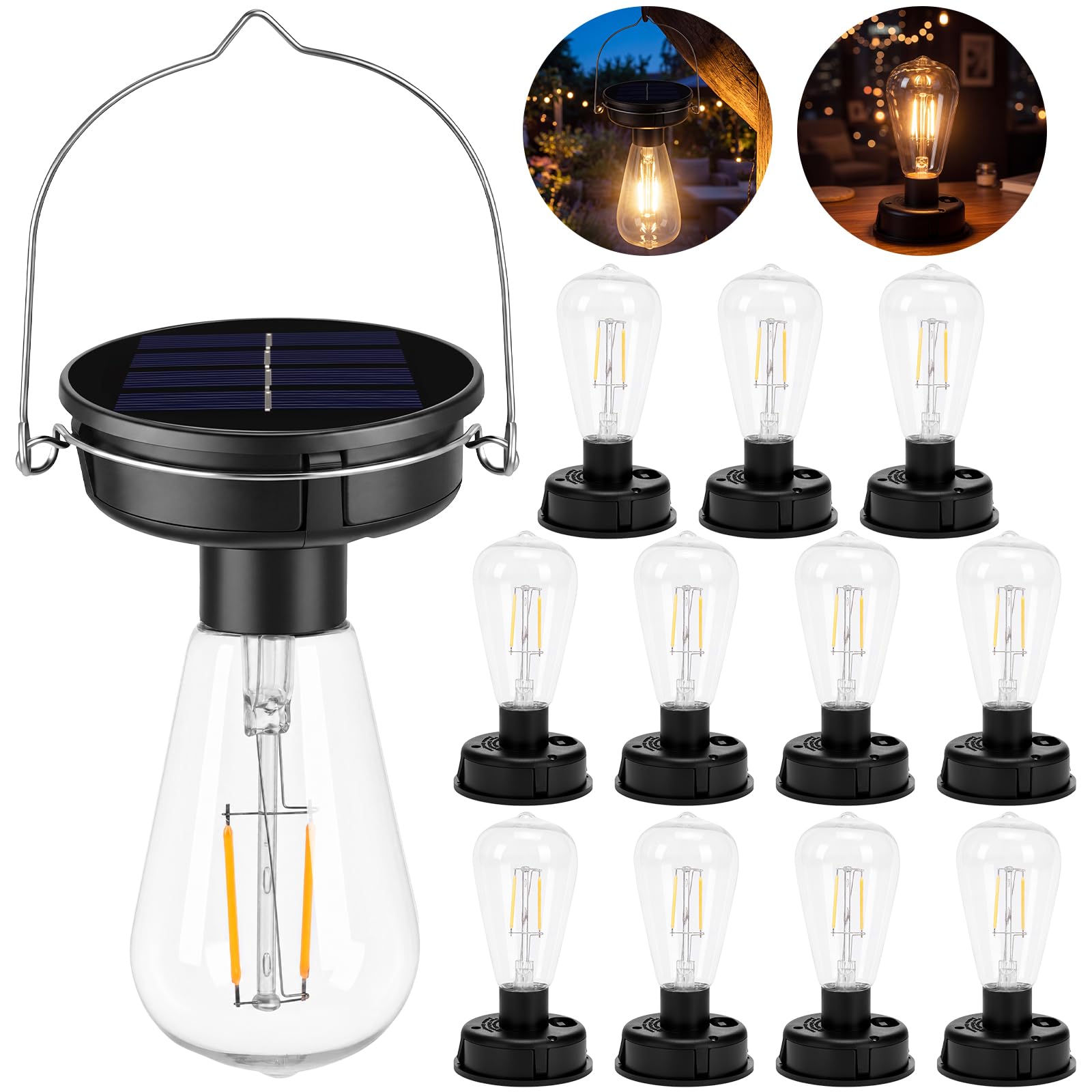 Tujoe 12 Pack Replacement Solar Light Tops 3.15 Inch/2.75 Inch Hanging Waterproof Solar Light Bulbs Bulk Solar-Powered Parts for