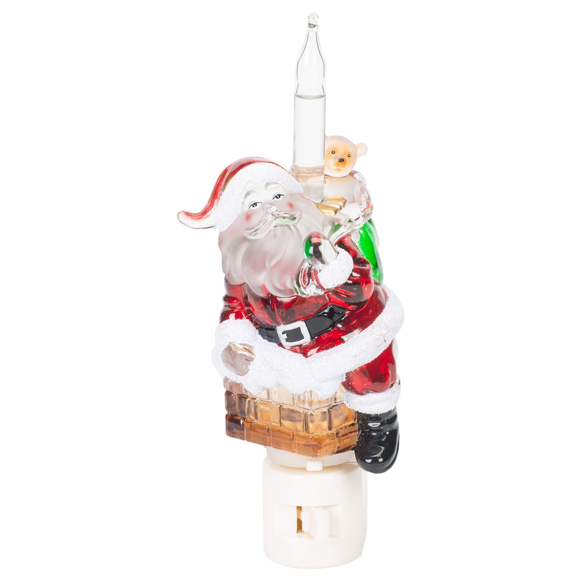 Roman 7 Inch Santa Chimney Bubble Night Light, Festive Red, Acrylic, Model 165320