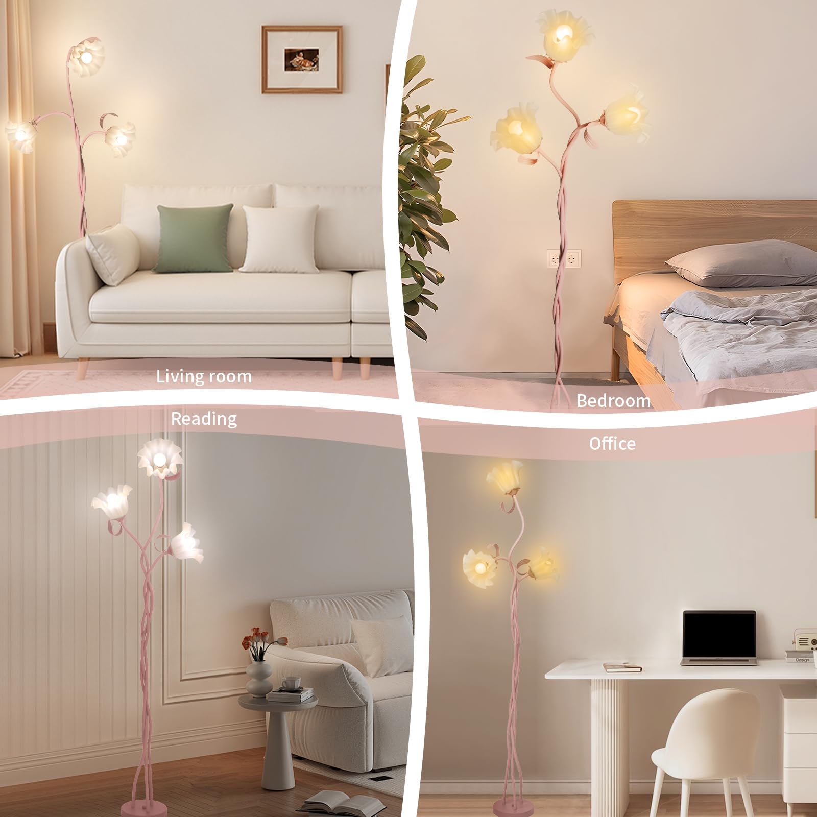 Fuzzbopn Flower Floor Lamp For Living Room, Tall Standing Reading Lamp With Flexible Neck Shaft For Bedroom Decor, Modern Corner