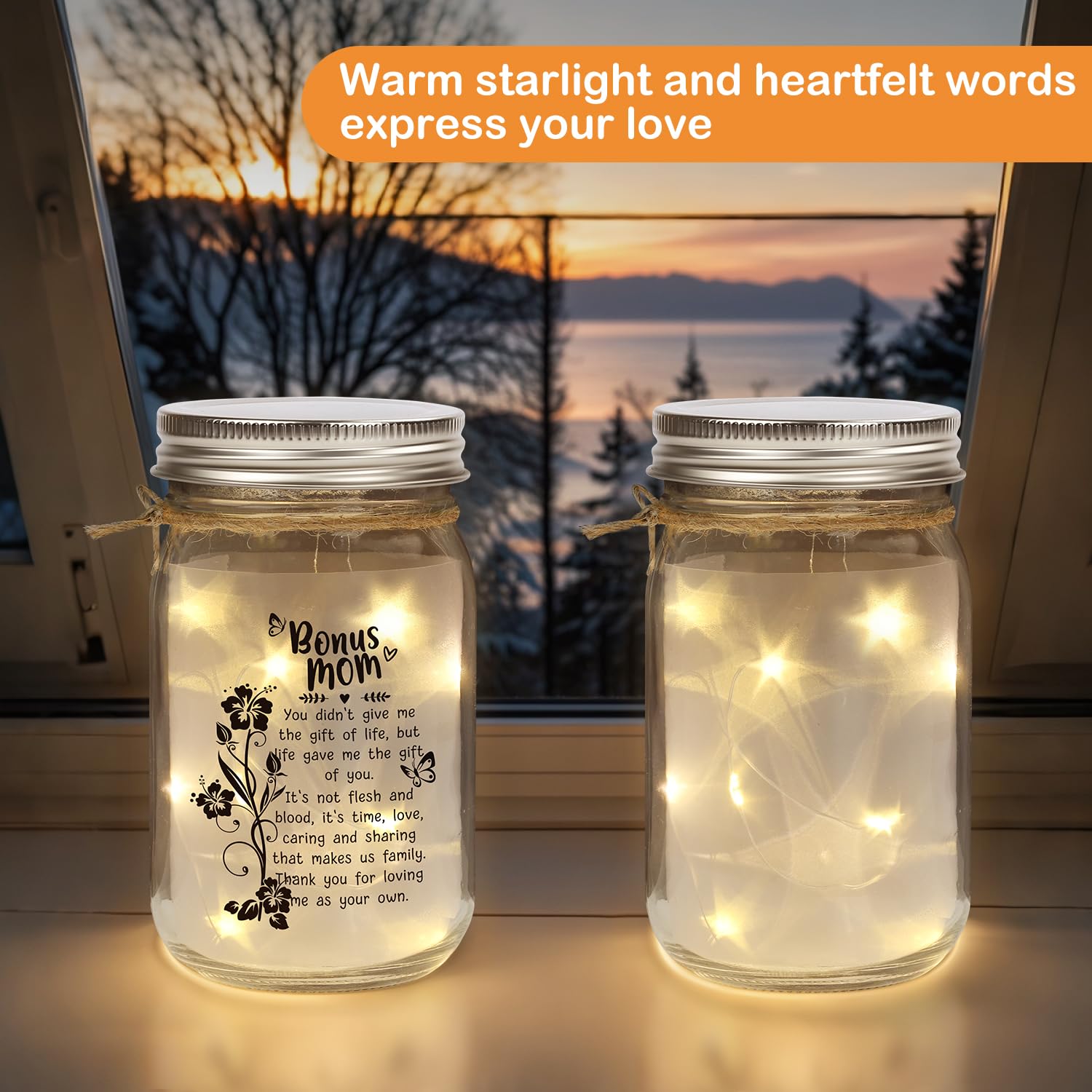 Splendest Bonus Mom Gifts Mason Jar Night Light For Mothers Day From Daughter Son,Step Mom Gifts,Birthday For Stepmom, Mother In