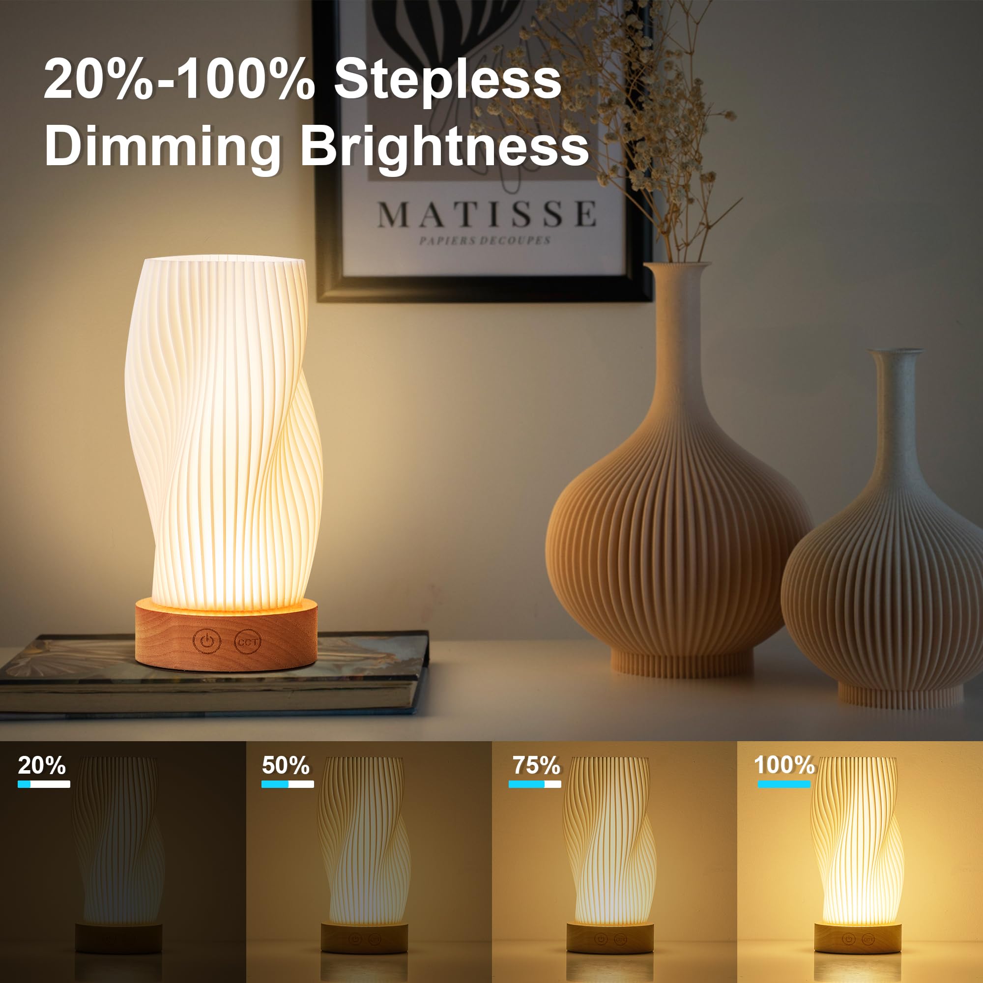 KARTOOSH Dimmable Portable Desk Lamp Set of Two, 8.6" White LED Lighting, Rechargeable, Modern Design, Model RS328BWH23A