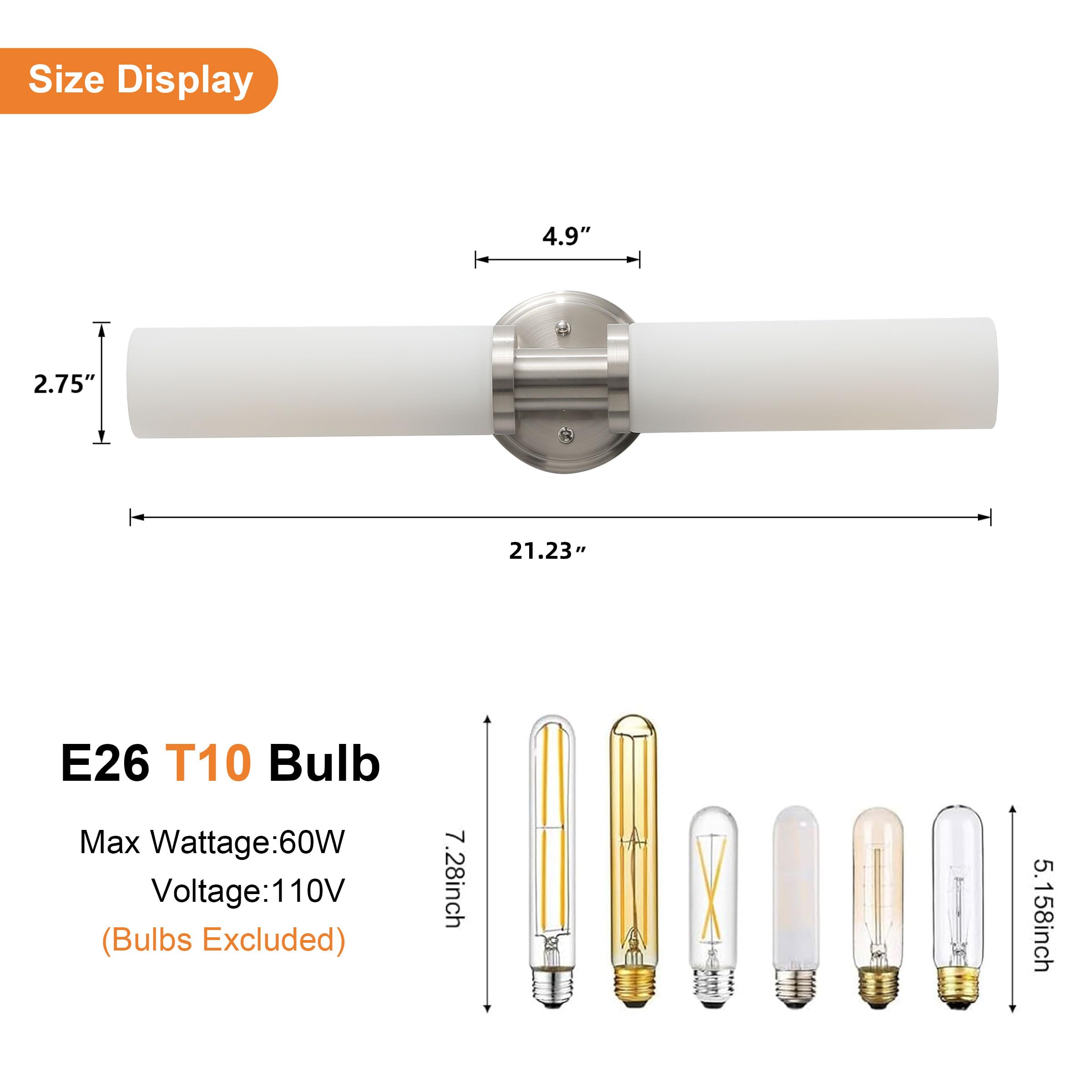 KUZZULL Wall Sconces Set of 2, Brushed Nickel, White Glass, Modern Lighting for Bathroom, Living Room, Hallway, Bedroom