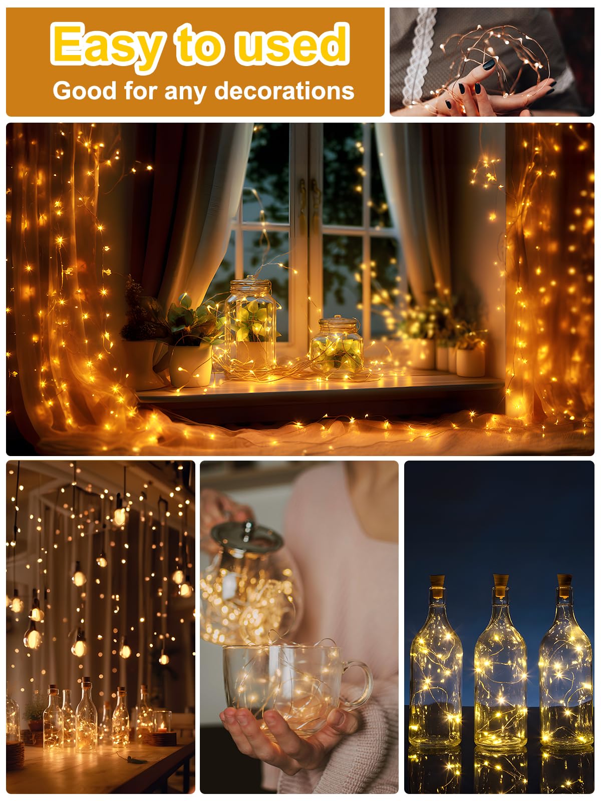 Fibevon Fairy Lights Battery Operated, 12-Pack 7.2Ft W/20 Led Mini Lights Waterproof String Lights For Mason Jar/Centerpiece Table/Bedroom/Wedding/Valentines/Christmas/Outdoors/Indoor Decoration