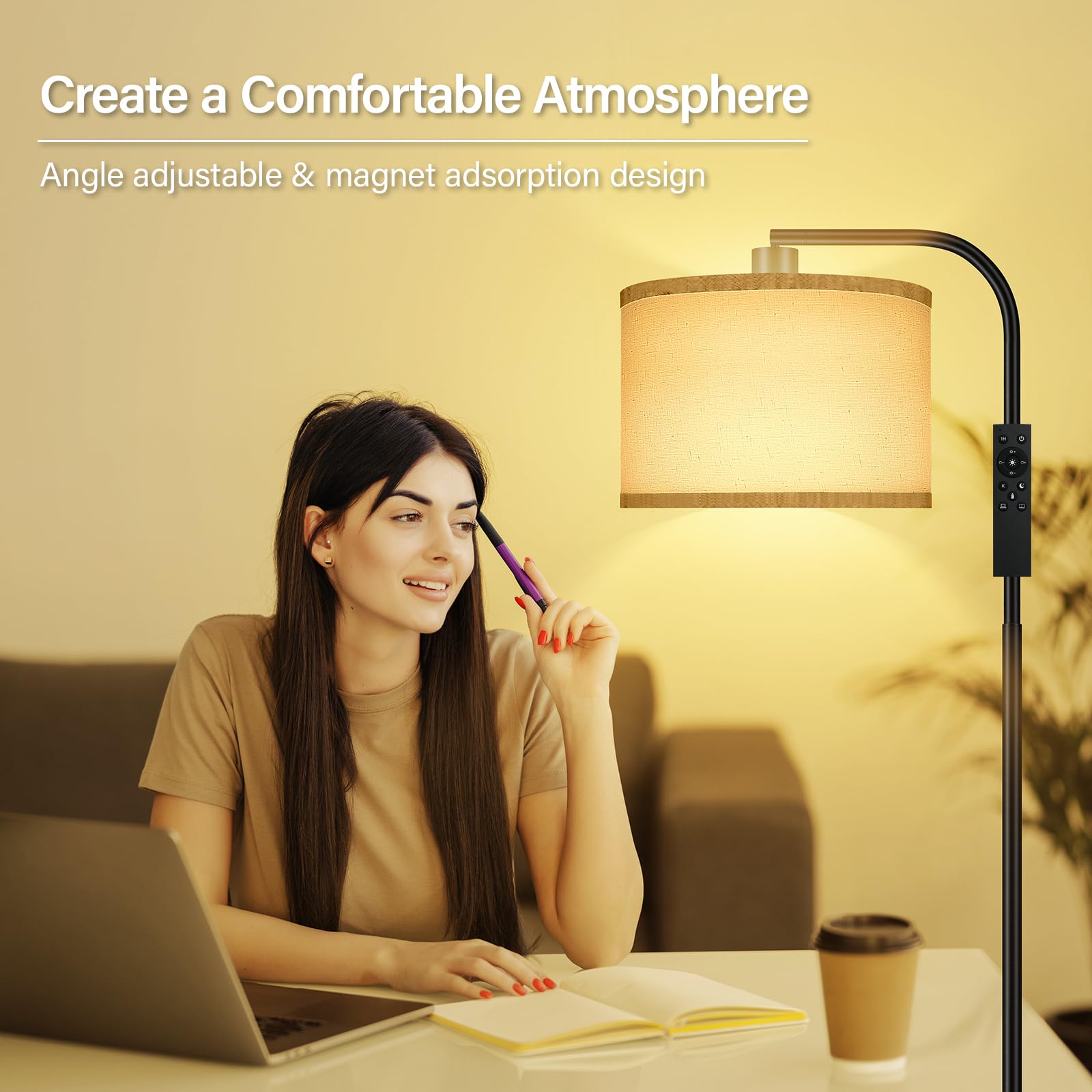 Dimmable Floor Lamp For Living Room,Arc Sofa Lamps With Remote Control,Stepless Dimmable Brightness & Colors Temperature 2700K-6