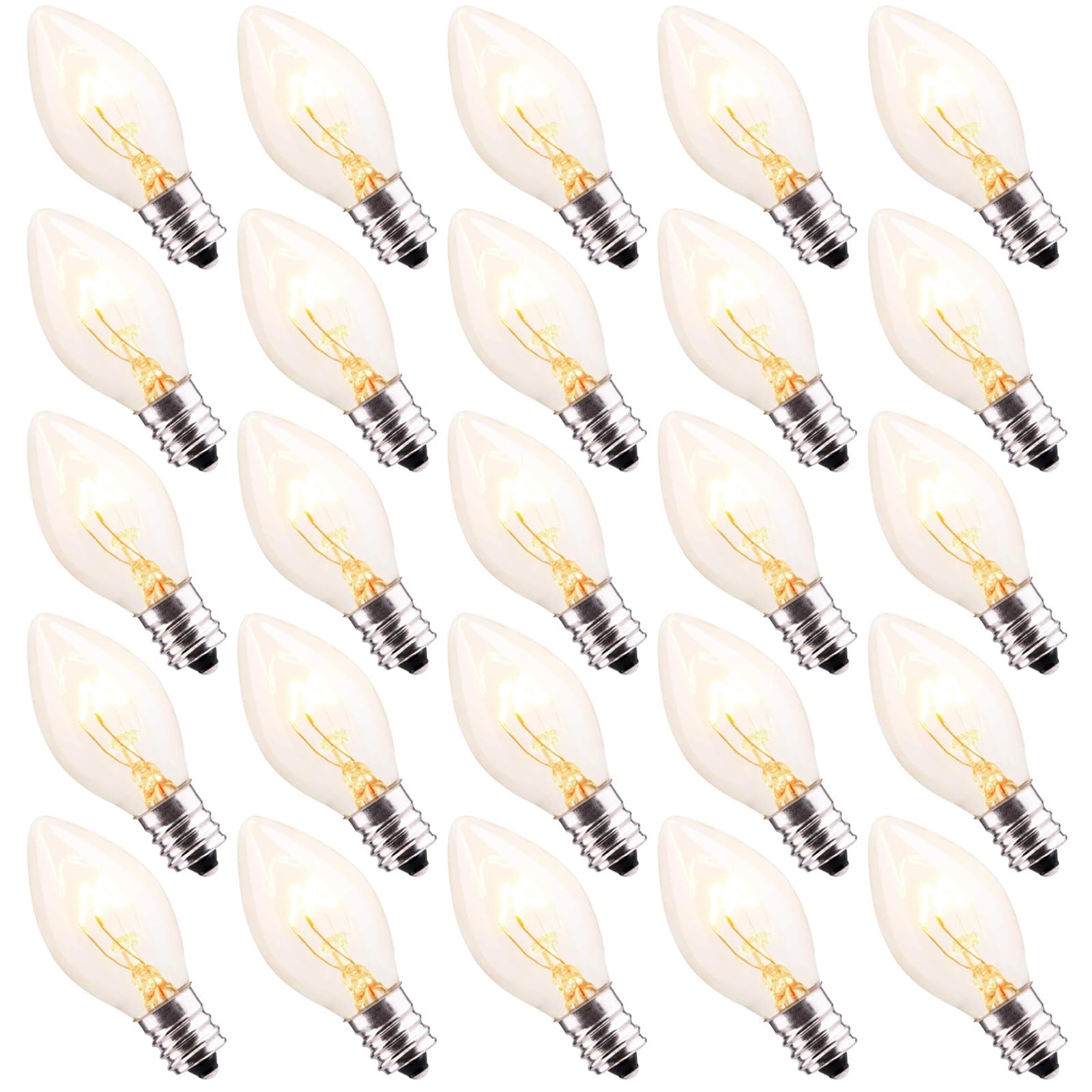 Bokoiuu C7 Replacement Light Bulbs, 25 Pack Clear Night Light Bulbs, C7/E12 Candelabra Base For Outdoor String Light Bulbs Repla
