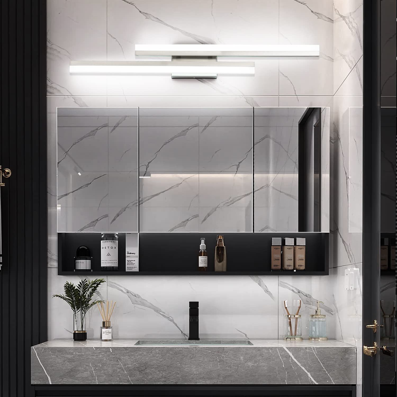 Presde Bathroom Vanity Light Dimmable 3 Colors Changeable 32In Modern Brushed Nickel Led Bathroom Light Fixtures Over Mirror Bat