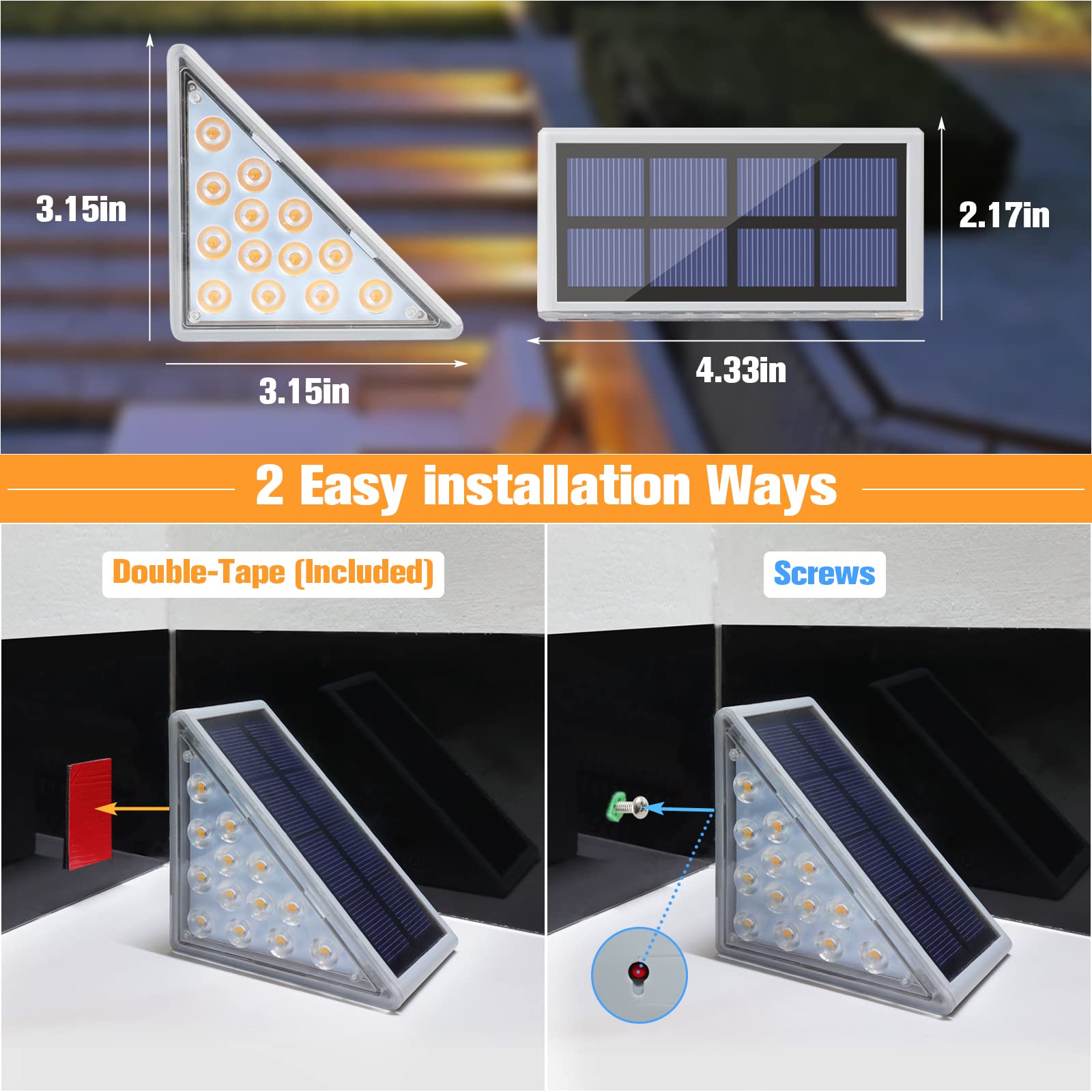 Volisun Solar Stair Lights 8 Pack, Waterproof Ip67, 13 Leds, Cool White, Outdoor Step Lighting For Yard, Patio, Porch, Deck - Model 21183Zm