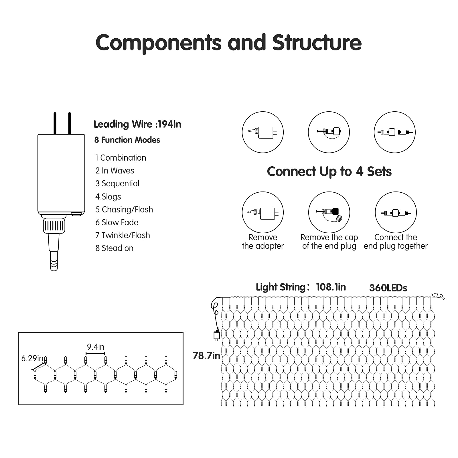 Blctec 360 Led Christmas Net Lights, 9.8X6.6Ft, Waterproof, 8 Modes, Warm White