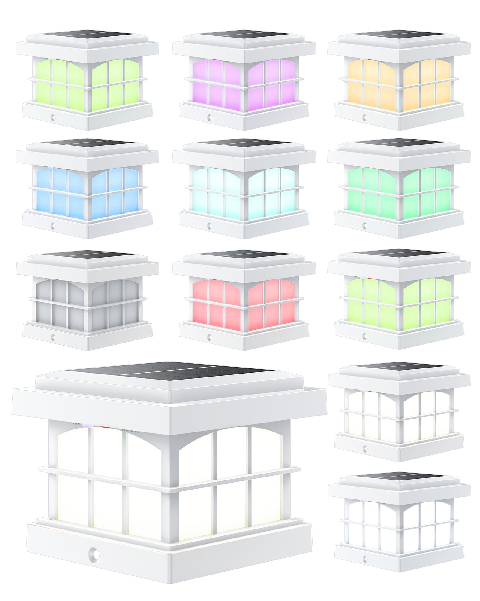 Partphoner Rgbcw Solar Post Cap Lights 12-Pack  9 Colors 3 Modes Fence Cap Lights  Bright Solar Outdoor Waterproof Led Deck Lighting For Fence Garden Deck Patio Porch Decor 4X4 Vinyl/Wood  White