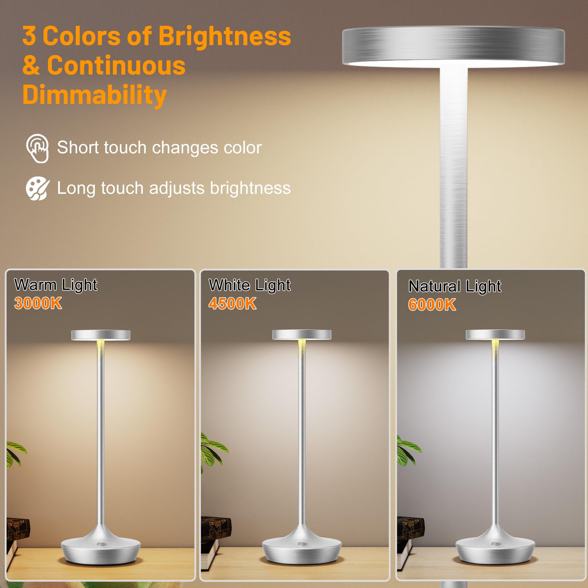 Willdoak Cordless Table Lamp Rechargeable - 6000Mah Led Battery Operated Table Light - Portable Touch Dimmable Outdoor Waterproo