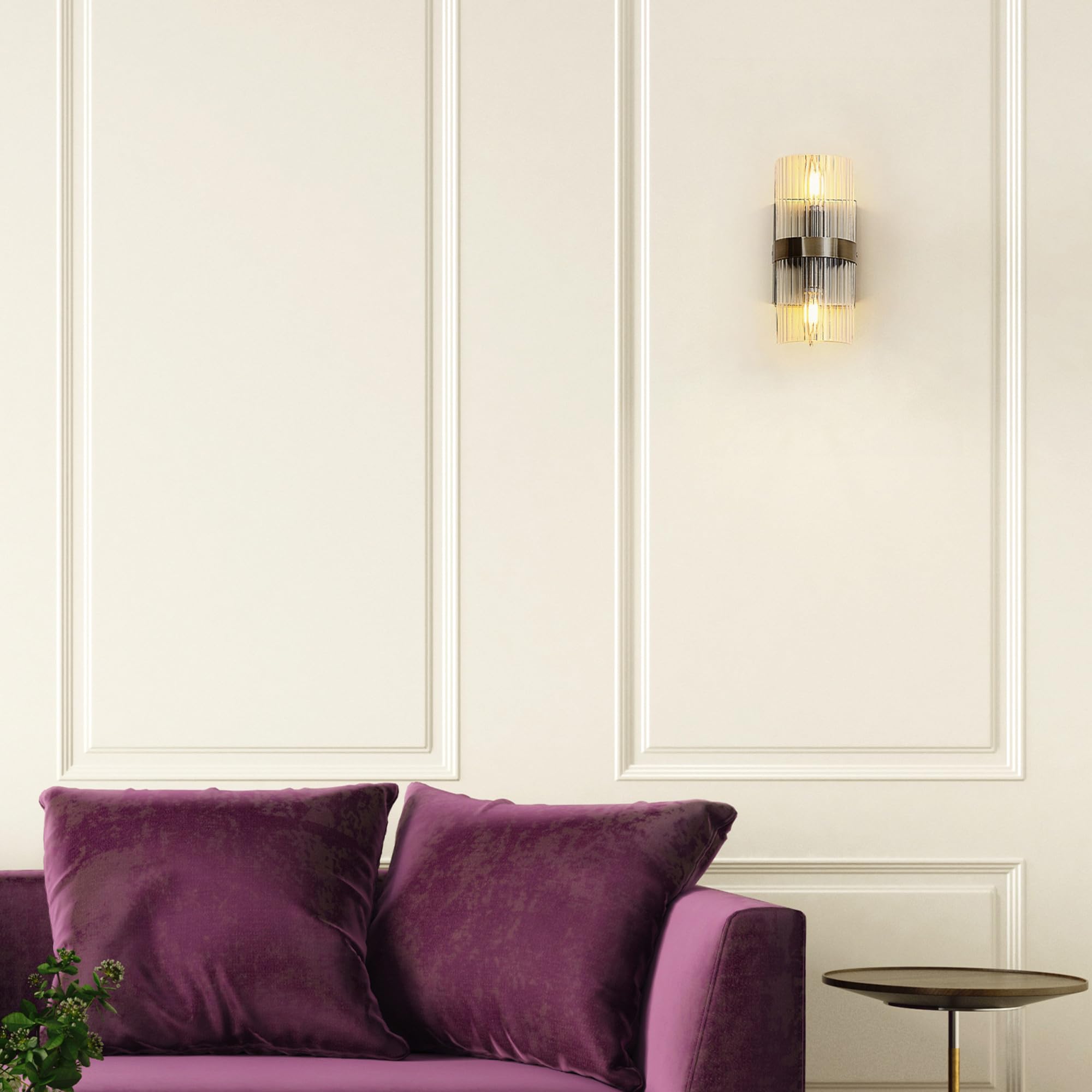 Globe Electric 65000046 2-Light Wall Sconce, Matte Brass, Ribbed Glass Shade, E12 Base Sockets, Wall-Lamp Dimmable, Lights For B