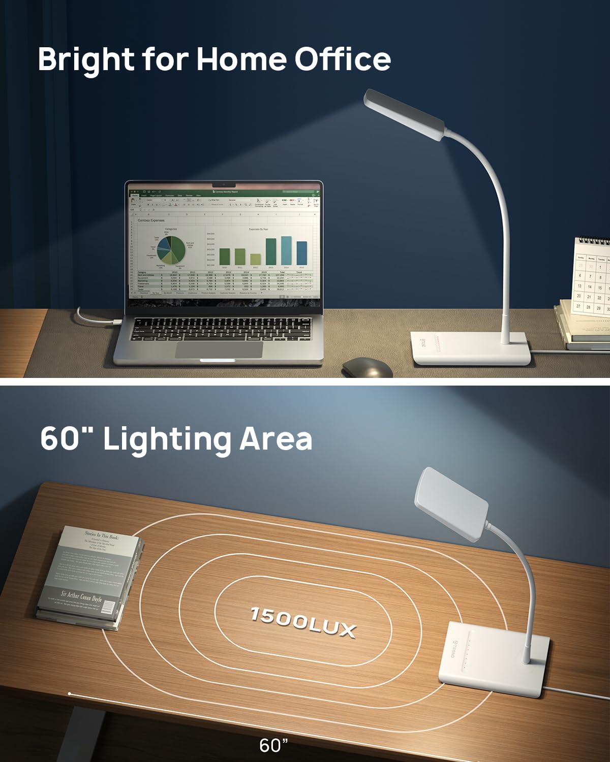 Trond Desk Lamp, Bright Dimmable Eye-Caring Table Lamp, 3 Color Modes 7 Brightness Levels, Flexible Gooseneck, Touch Control, Me