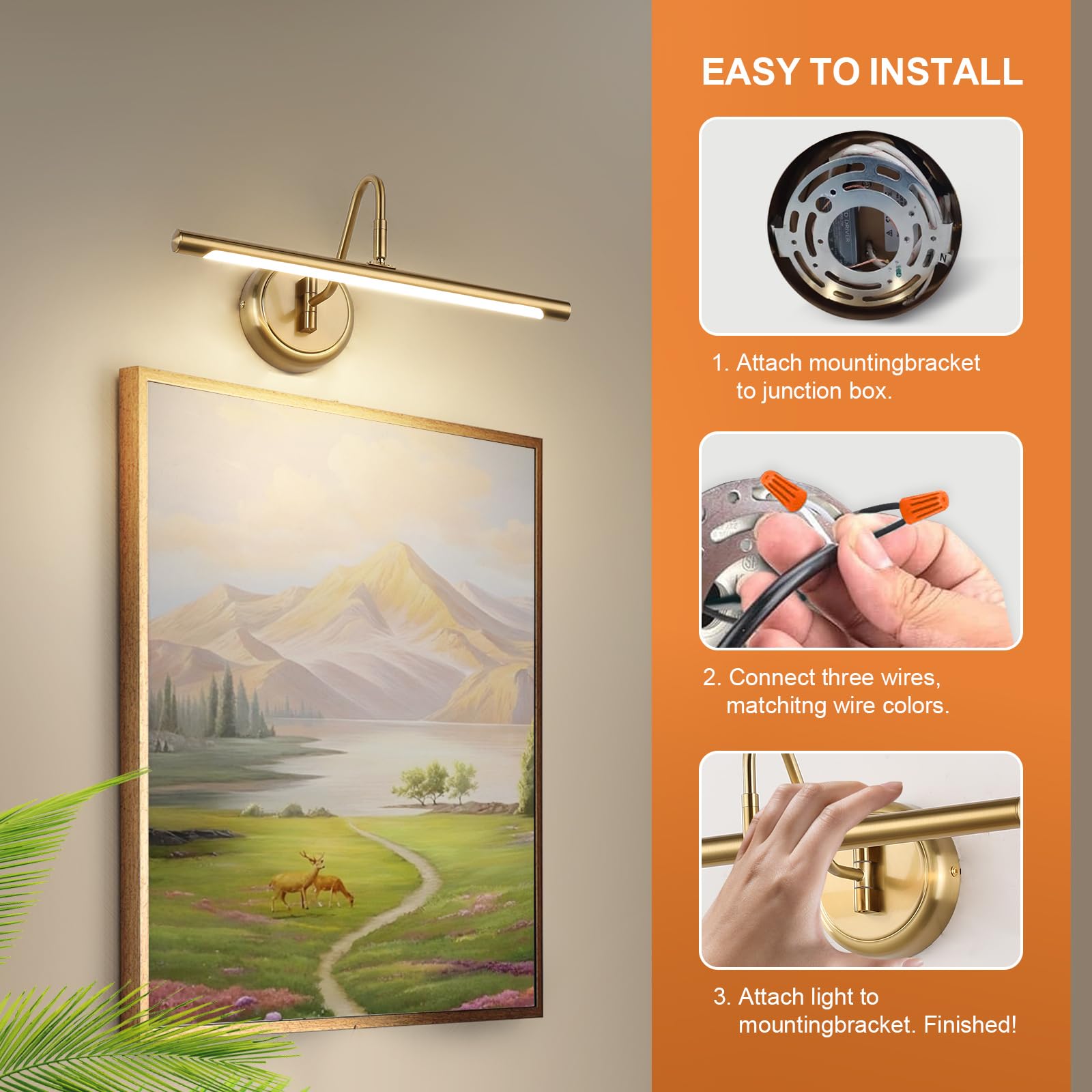 Joosenlux Gold Dimmable Picture Light 16.5&quot; Hardwired Gallery Wall Lighting 3000K