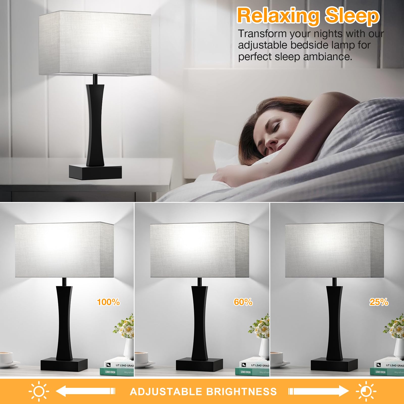 Bedside Lamps For Night Stands - 3 Way Dimmable Table Lamp For Bedroom With Usb C+A Ports,Modern Bedside Lamps Set Of 2, Touch L