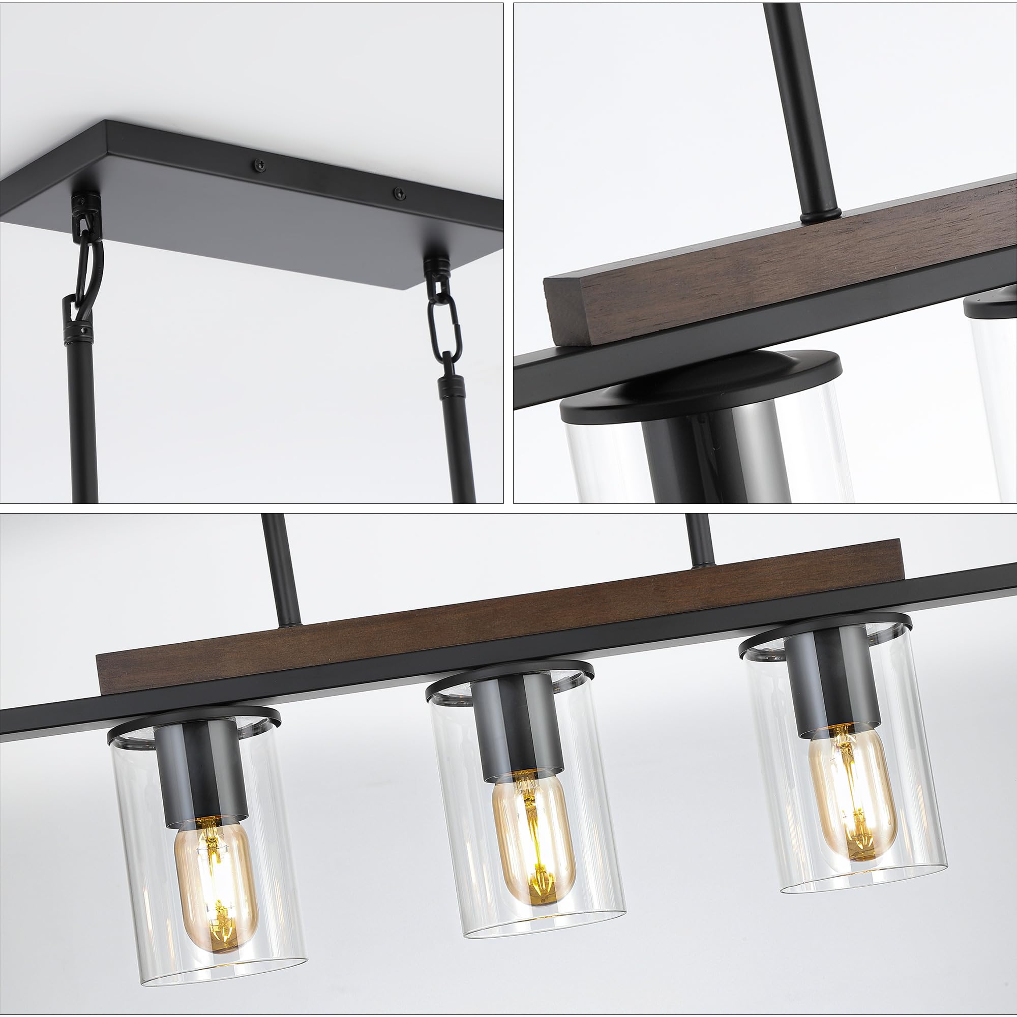 Mecgirn 5 Light Black Metal Linear Chandelier - Farmhouse Dining Room Pendant Light for Kitchen Island, Model D0016