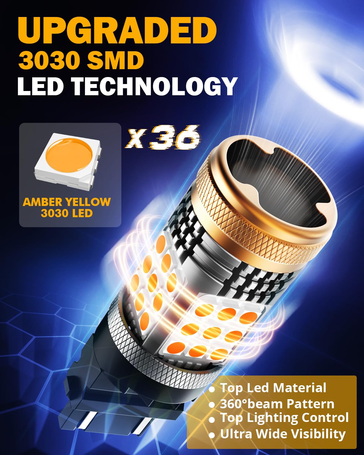 Auxbeam 3157 LED Bulbs Amber Yellow - Built-in Resistor, CANBUS Error Free, Anti Hyper Flash, 600% Bright Turn Signal Light