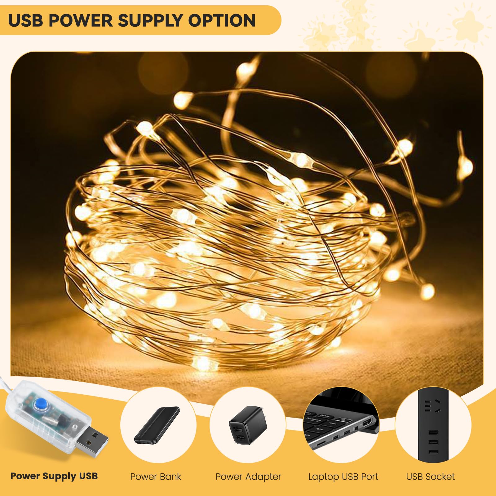 Usb Fairy Lights Plug In, 33Ft 100 Led Twinkle String Lights With Remote And Timer 8 Modes Waterproof Copper Wire Starry Lights