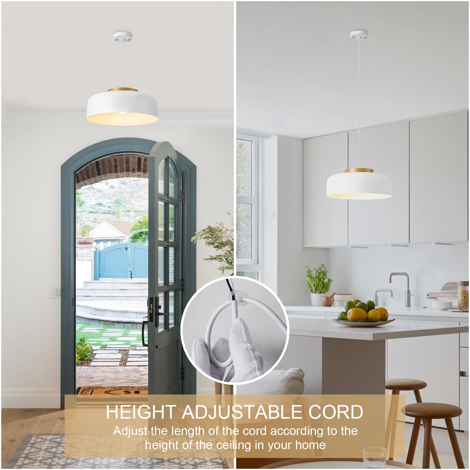 Huawiya Modern Pendant Lighting, 17.7 Inch,Natural Wood Cap, Drum Simple Large Pendant Light Fixture Chadelier For Dining Table,